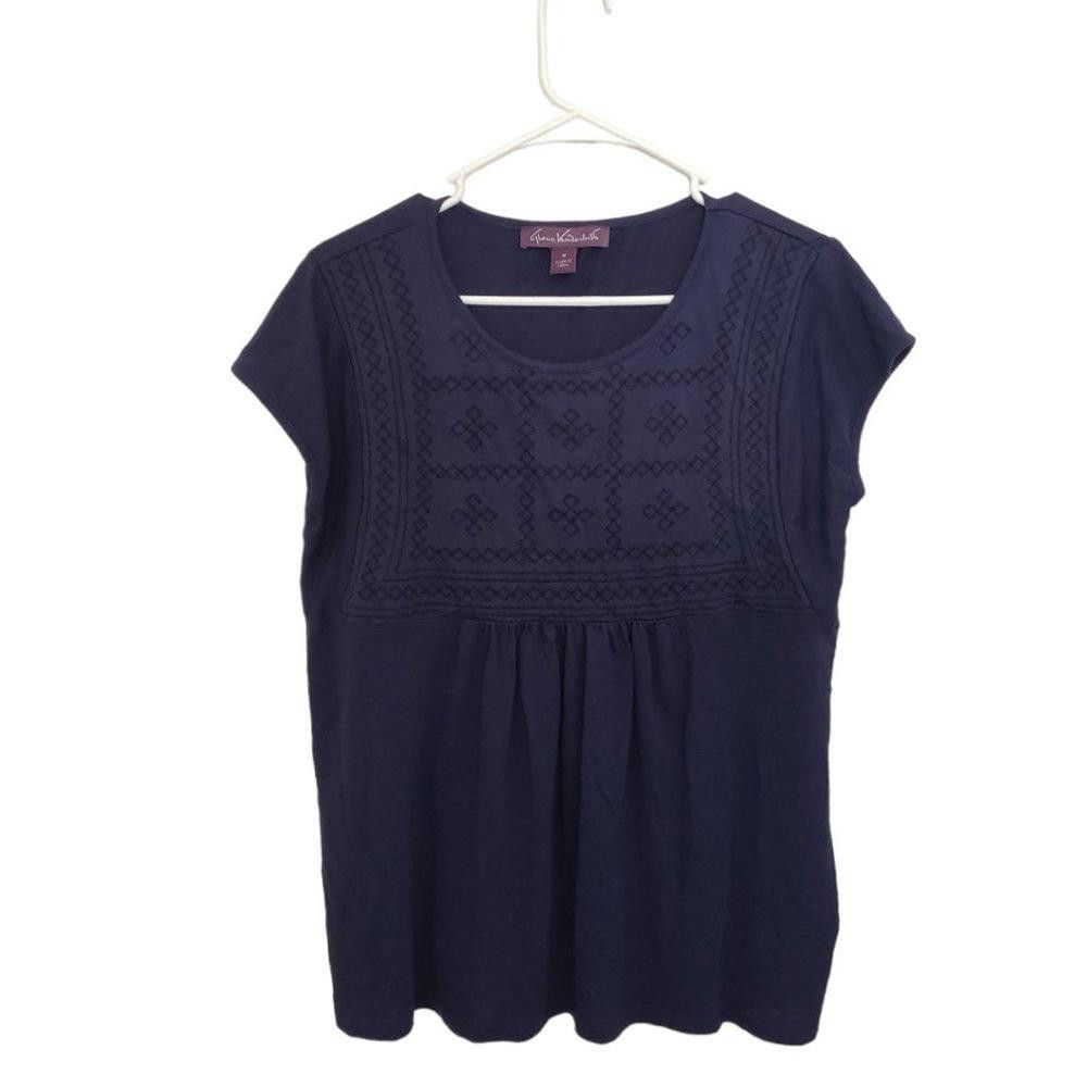 Designer CT546 Gloria Vanderbilt Ladies Short Sleeve Navy Blouse M Size M / US 6-8 / IT 42-44 - 1 Thumbnail