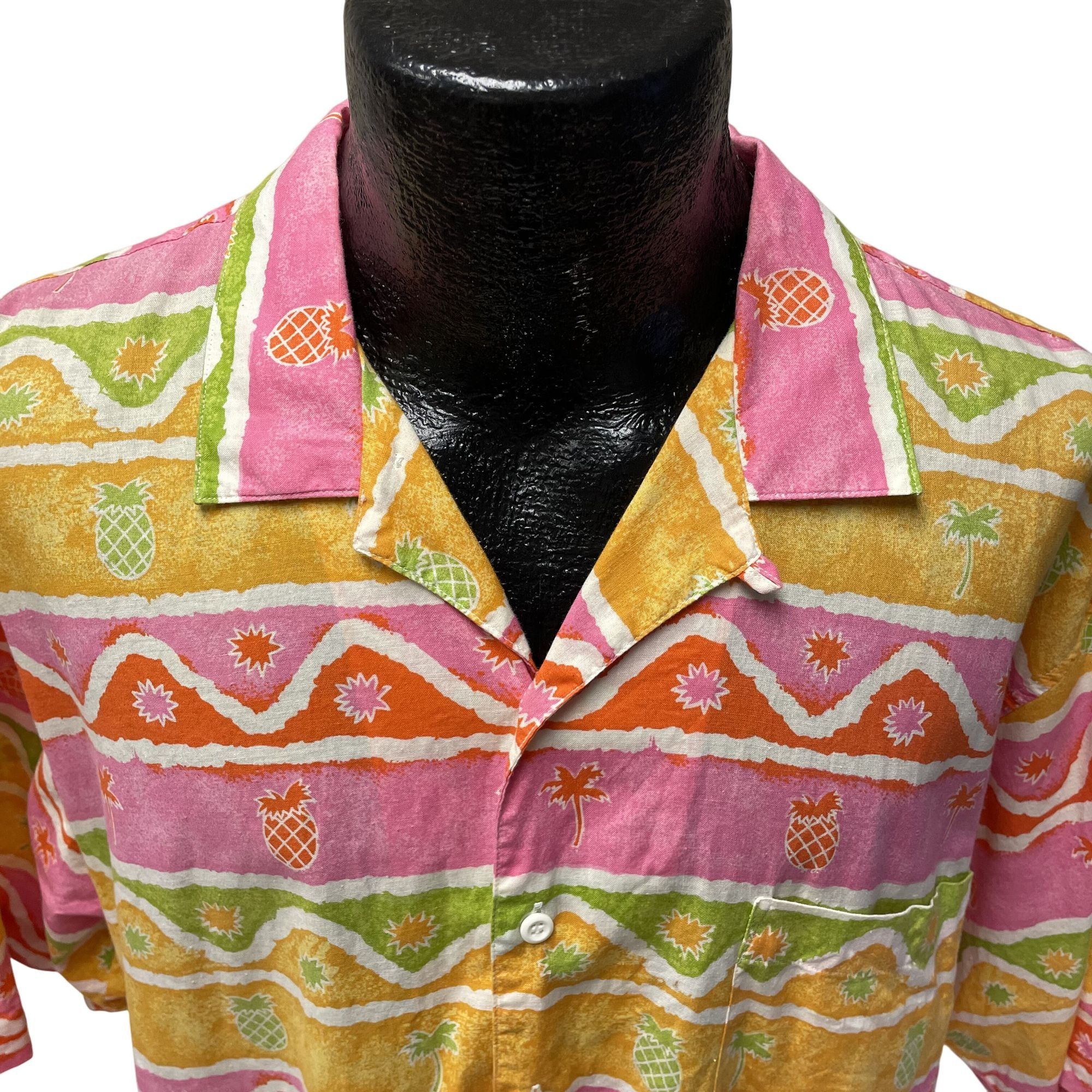 Other Vtg HEET NEON Pink Orange PINEAPPLES Loop Collar Shirt Size US L / EU 52-54 / 3 - 3 Thumbnail