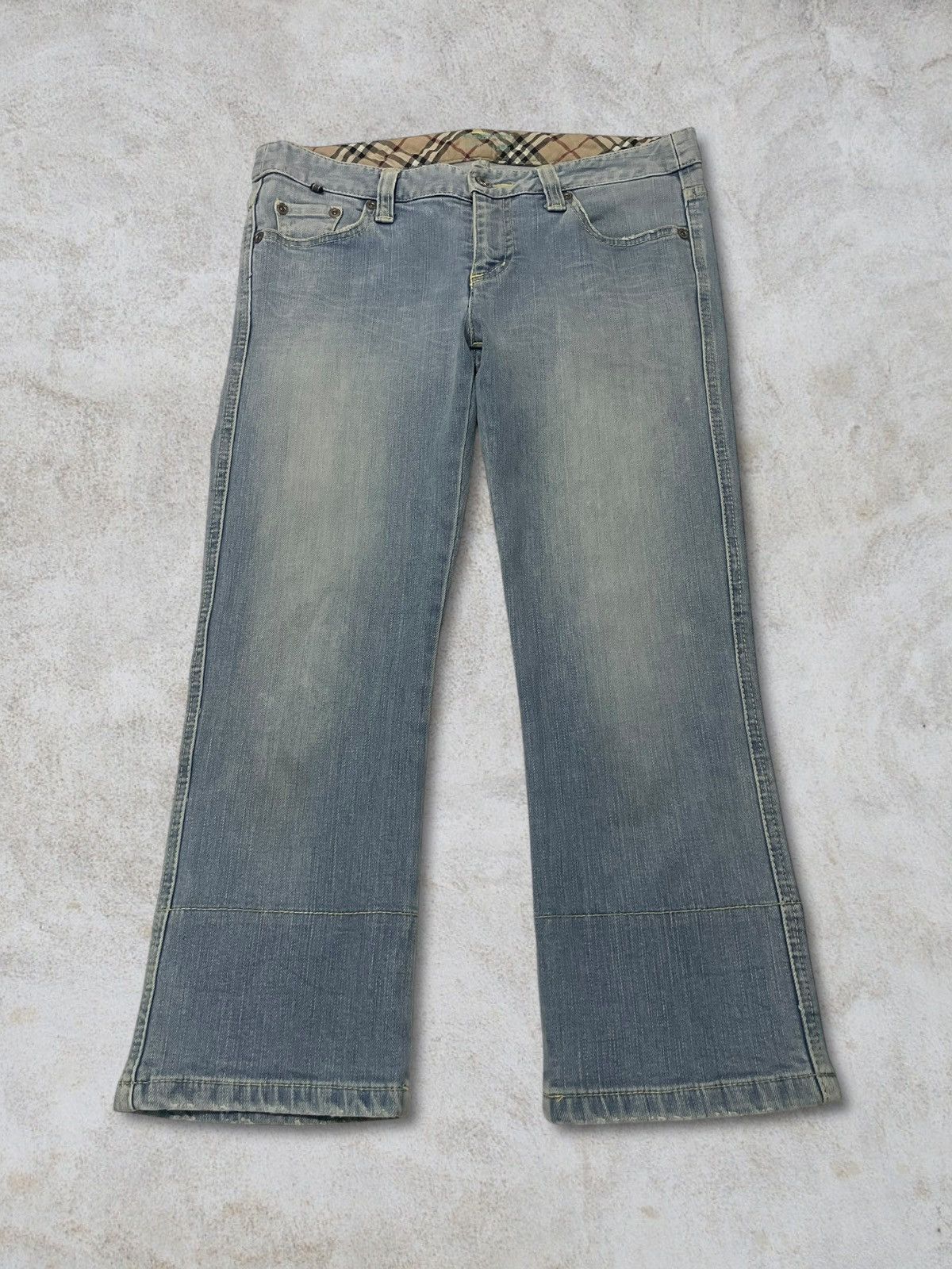 Burberry Nova Check Linen Knee Short Jeans Y2K Style