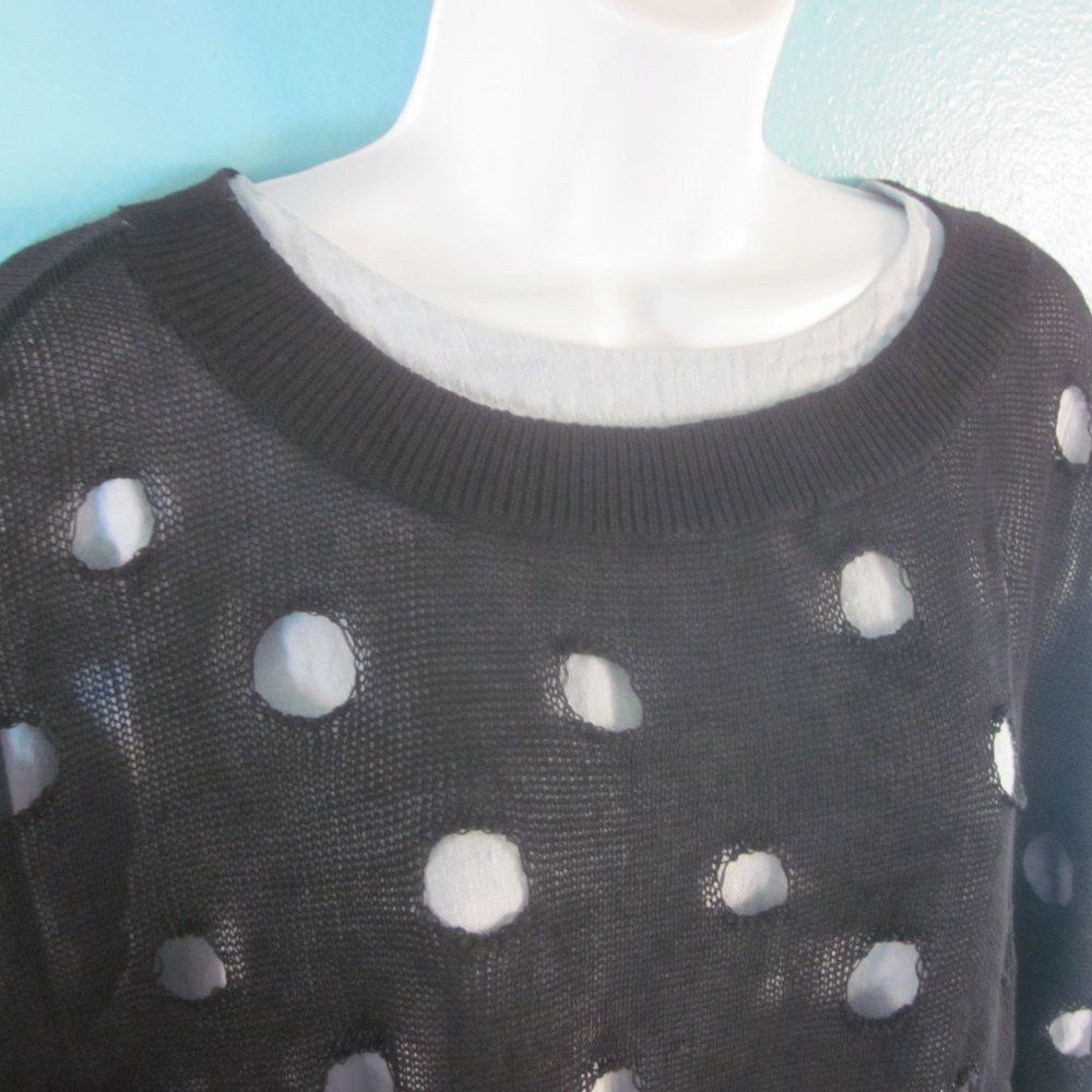 Vince Vince Womens Black Linen Knit Pullover Sweater Size M with Hole Pattern Detail Size M / US 6-8 / IT 42-44 - 8 Thumbnail