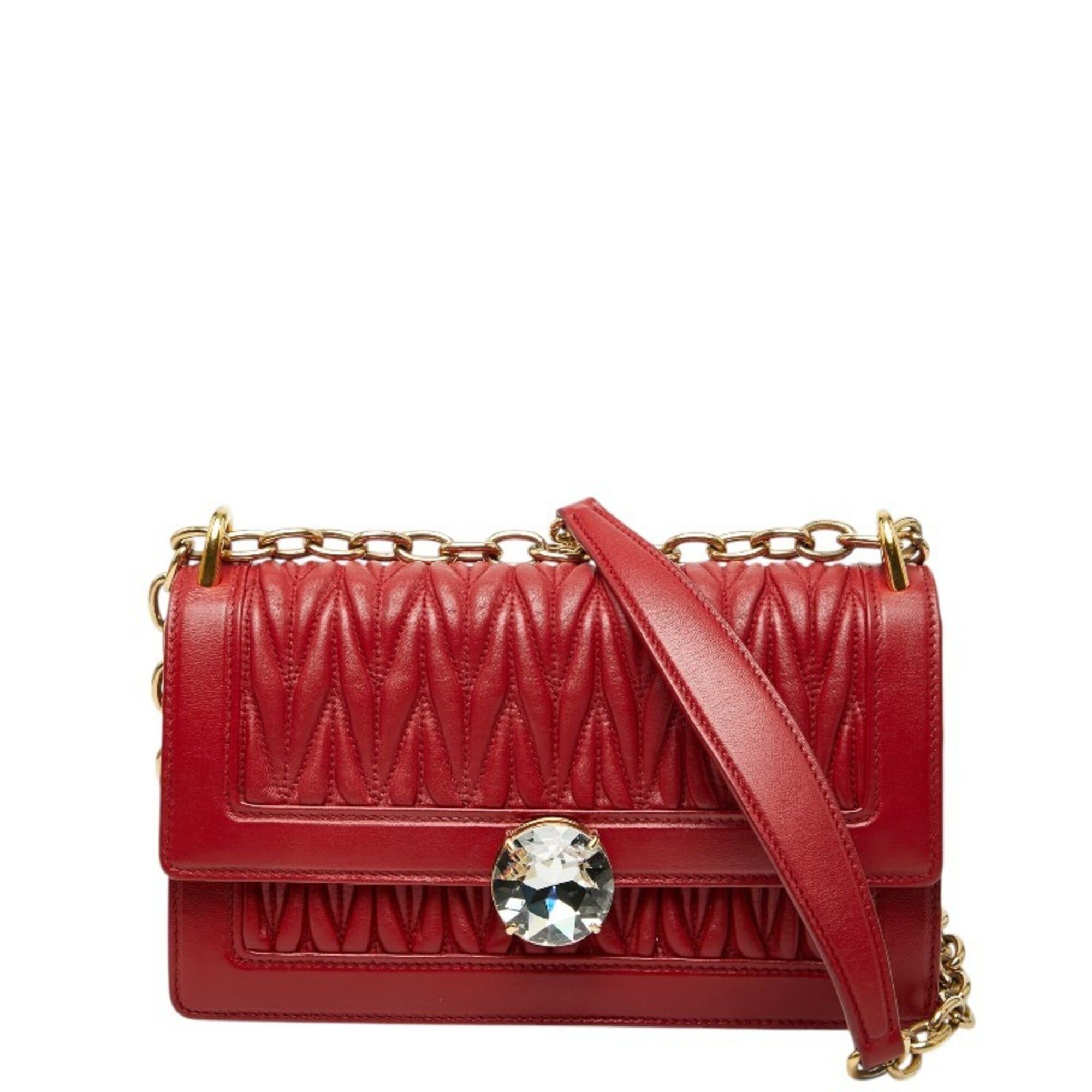 Miu Miu Miu Miu Miu Solitaire Matelassé Crossbody Chain Shoulder Bag, Red Leather, Glass, Women's MIUMIU Size ONE SIZE - 1 Thumbnail