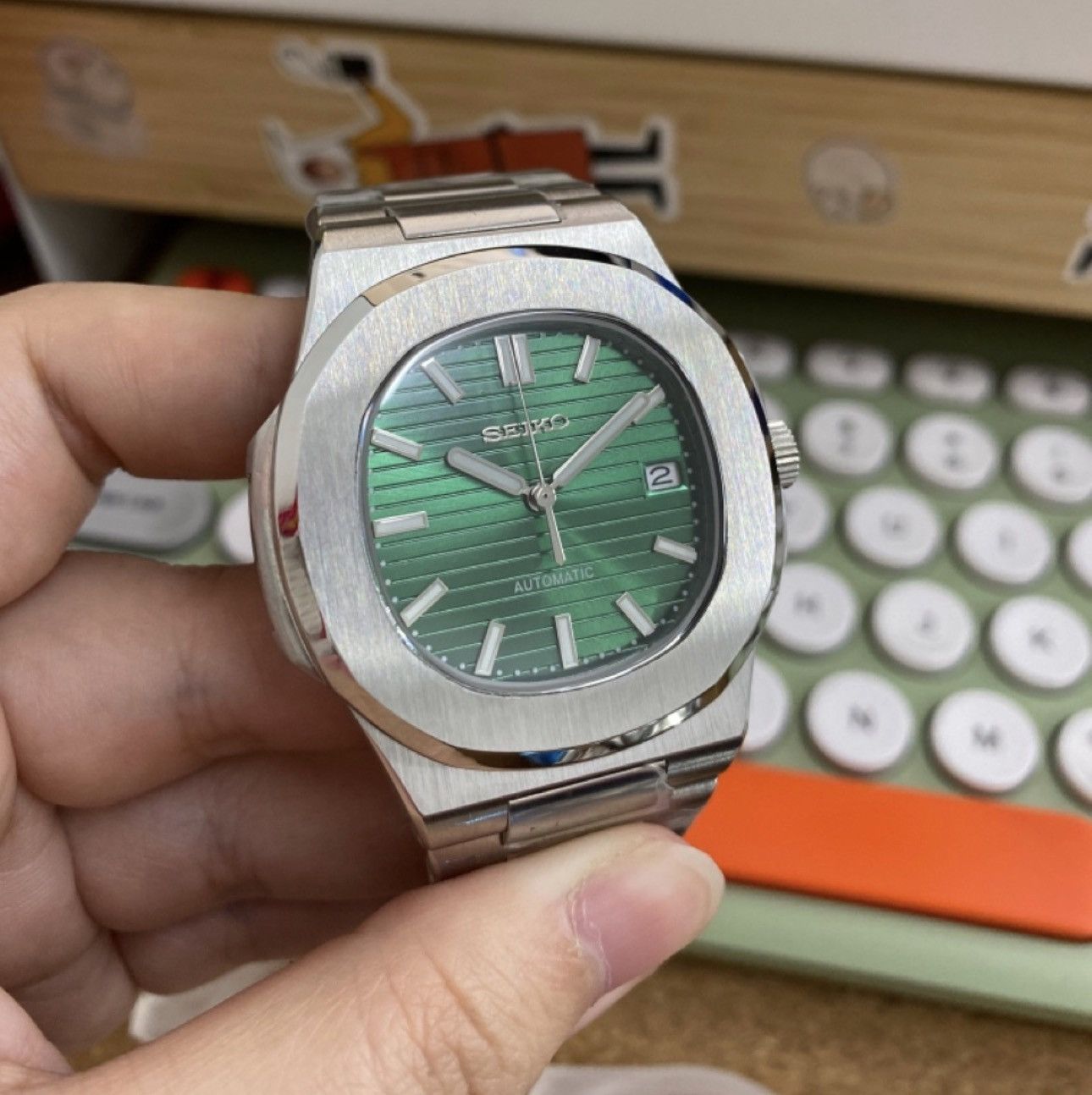 Japanese Brand Seiko Mod Nautilus Green Steel Automatic Watch 41mm NH35 Size ONE SIZE - 2 Thumbnail