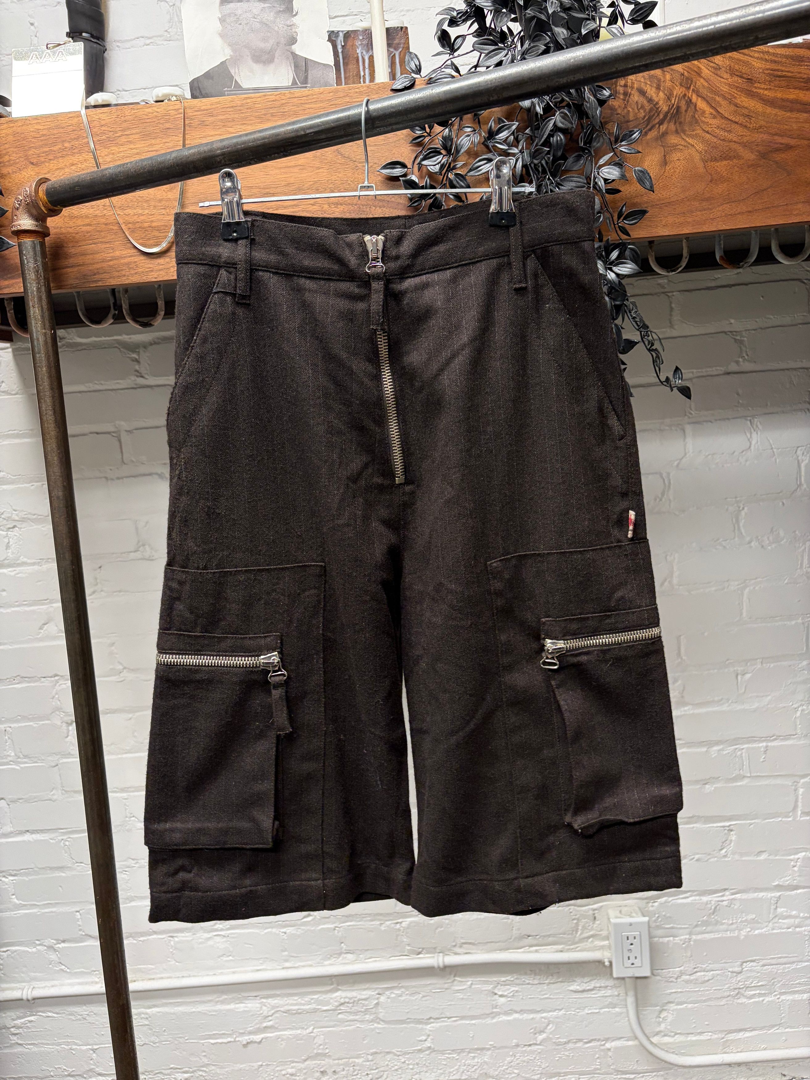 Other Vintage Jean Paul Gaultier Brown Pinstripe ‘Exposed Zip’ Shorts Size US 28 / EU 44 - 1 Thumbnail