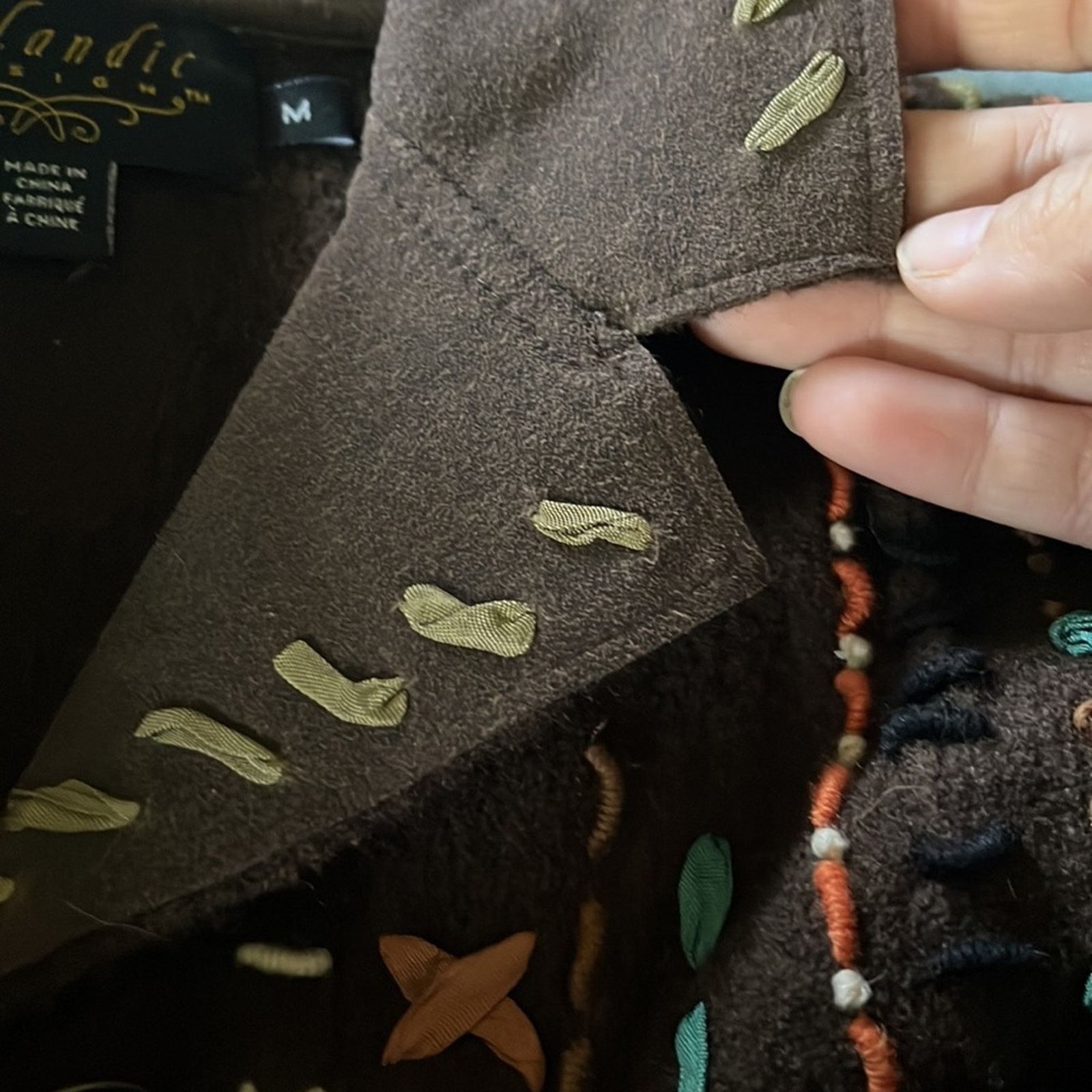 Other Icelandic Design 100% Wool Jacket, Brown Suede Beaded Size M / US 6-8 / IT 42-44 - 7 Thumbnail