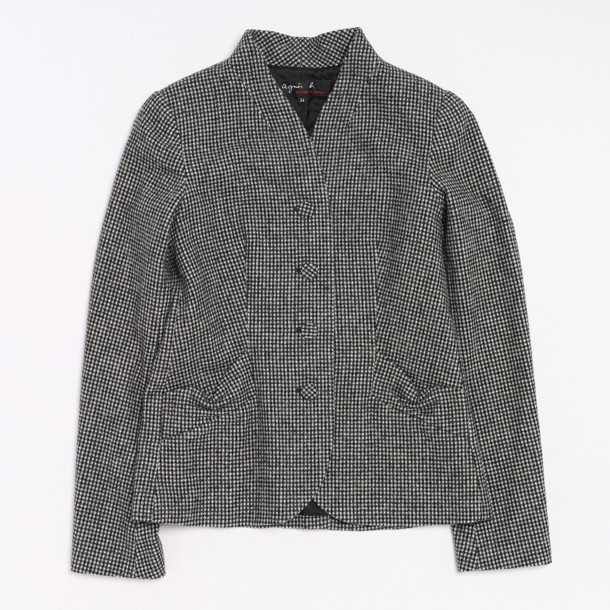 agnes b. Agnes b. Wool Polyamide Houndstooth Blazer Jacket Gray Size XS / US 0-2 / IT 36-38 - 1 Thumbnail