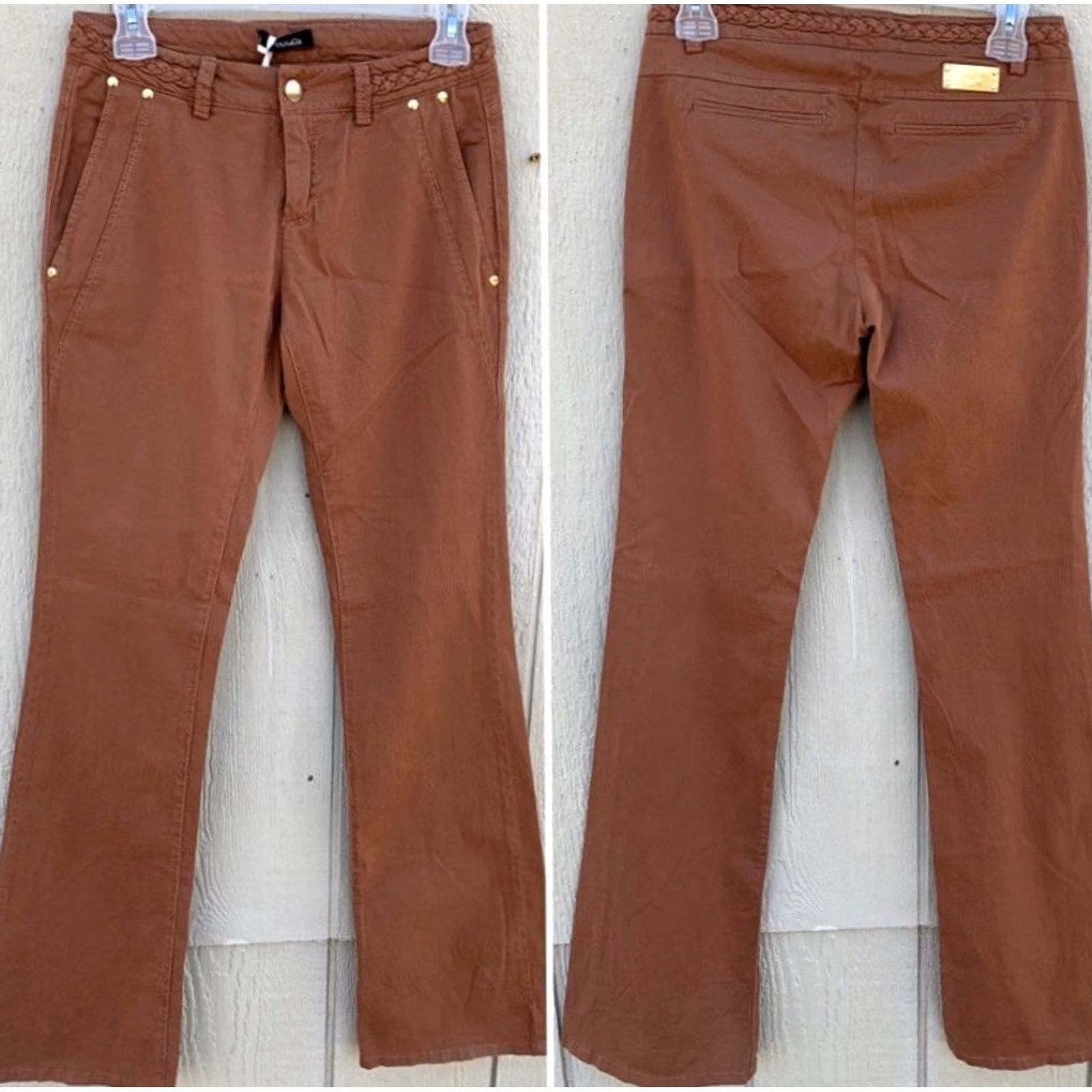 CO Max & Co Decaedro Long Pants Trousers Rust 34 3/4" Inseam Flare Leg Bell Bottom Made In Italy Women 2 Brown Cotton Spandex Flat Front Zip Leggings Size 26" / US 2 / IT 38 - 2 Thumbnail