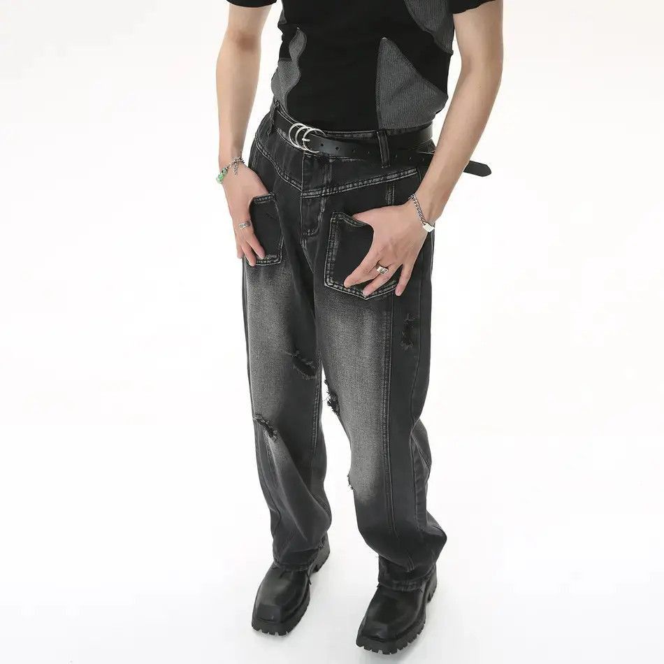 Japanese Brand Retro loose hip-hop blended ripped jeans Size US 32 / EU 48 - 4 Thumbnail