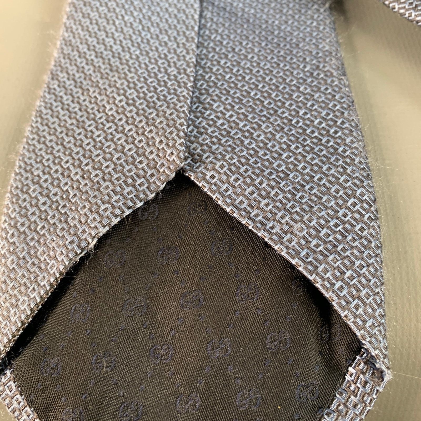 Gucci GUCCI One Size Blue Grey Checkered Silk Tie Size ONE SIZE - 6 Thumbnail