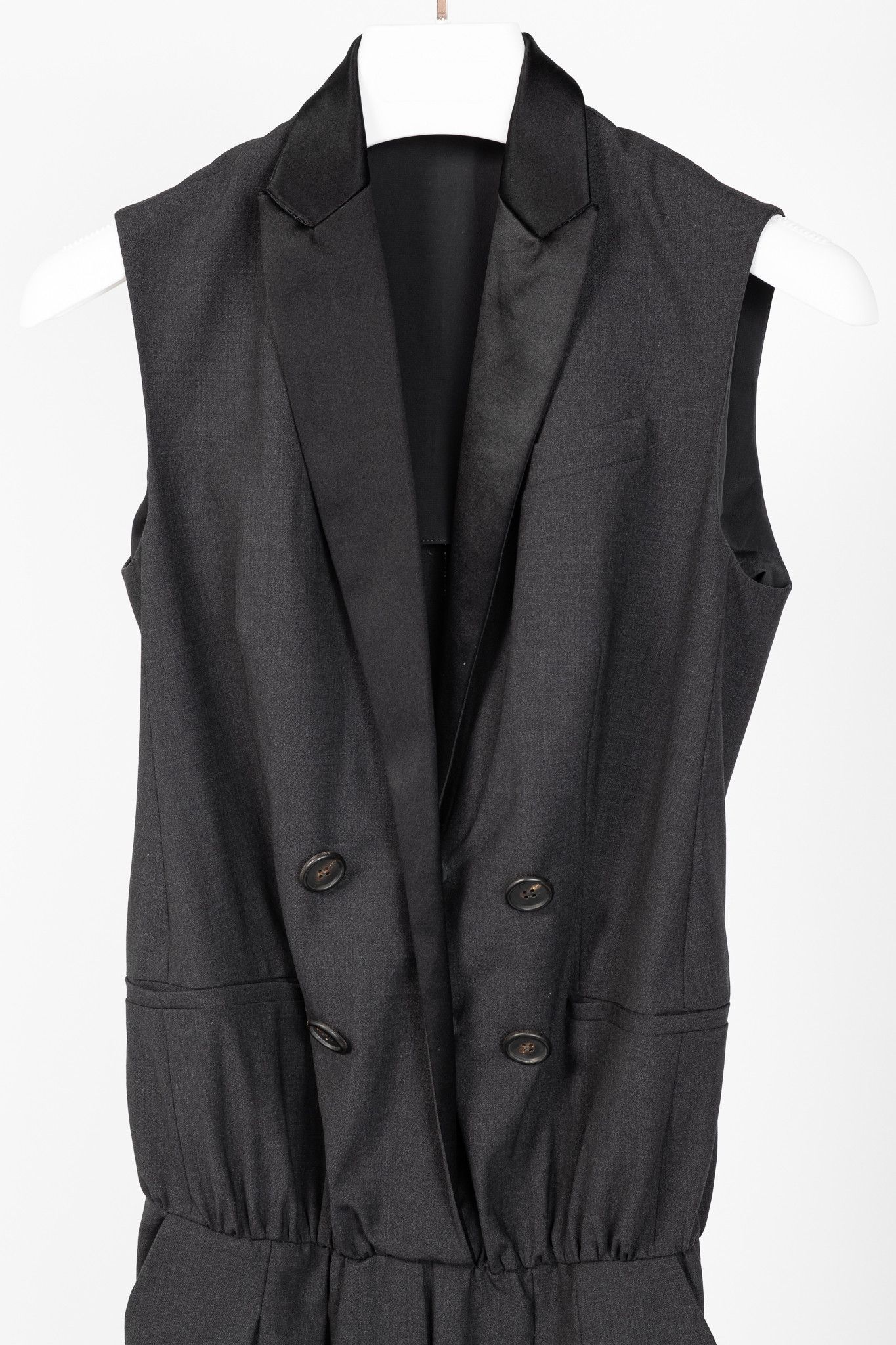 Brunello Cucinelli Brunello Cucinelli Grey Stretch-Wool Satin-Lapel Jumpsuit Size 28" / US 6 / IT 42 - 3 Thumbnail