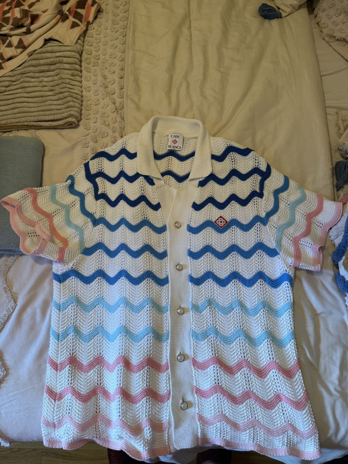 Casablanca Wave Crocheted Cotton Shirt (sz XL)