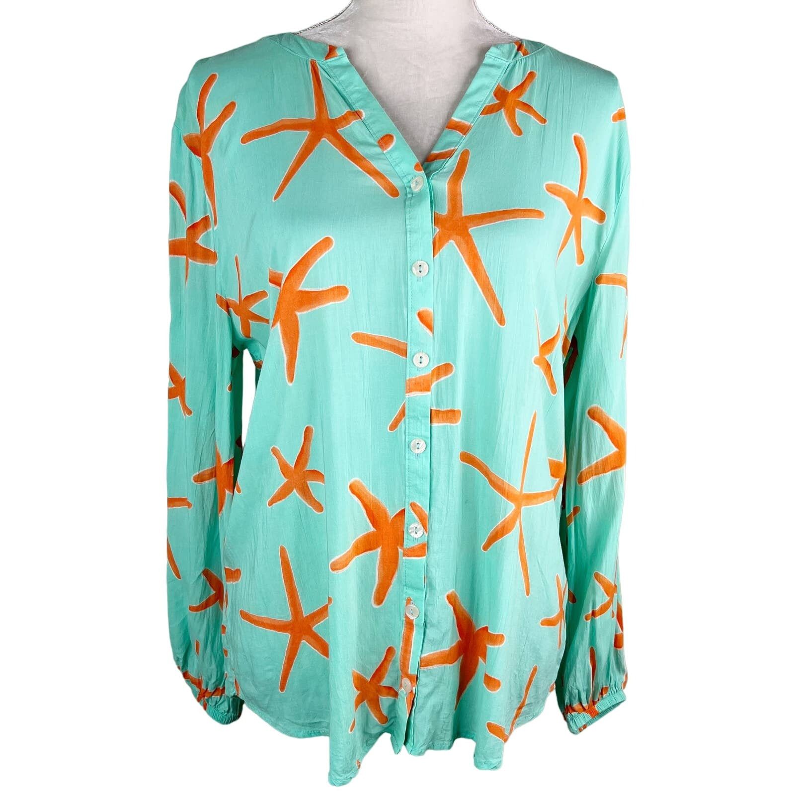 Other Haley and the Hound Starfish Button Down Blouse L Mint Coral Size L / US 10 / IT 46 - 10 Thumbnail