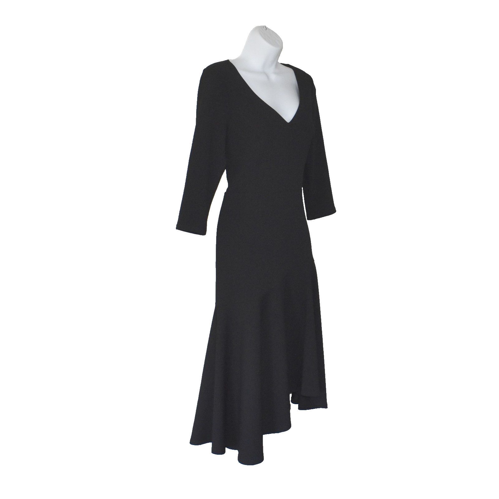 Halston Heritage HALSTON HERITAGE Black Asymmetrical Hem Midi Dress Size 4 Size S / US 4 / IT 40 - 3 Thumbnail