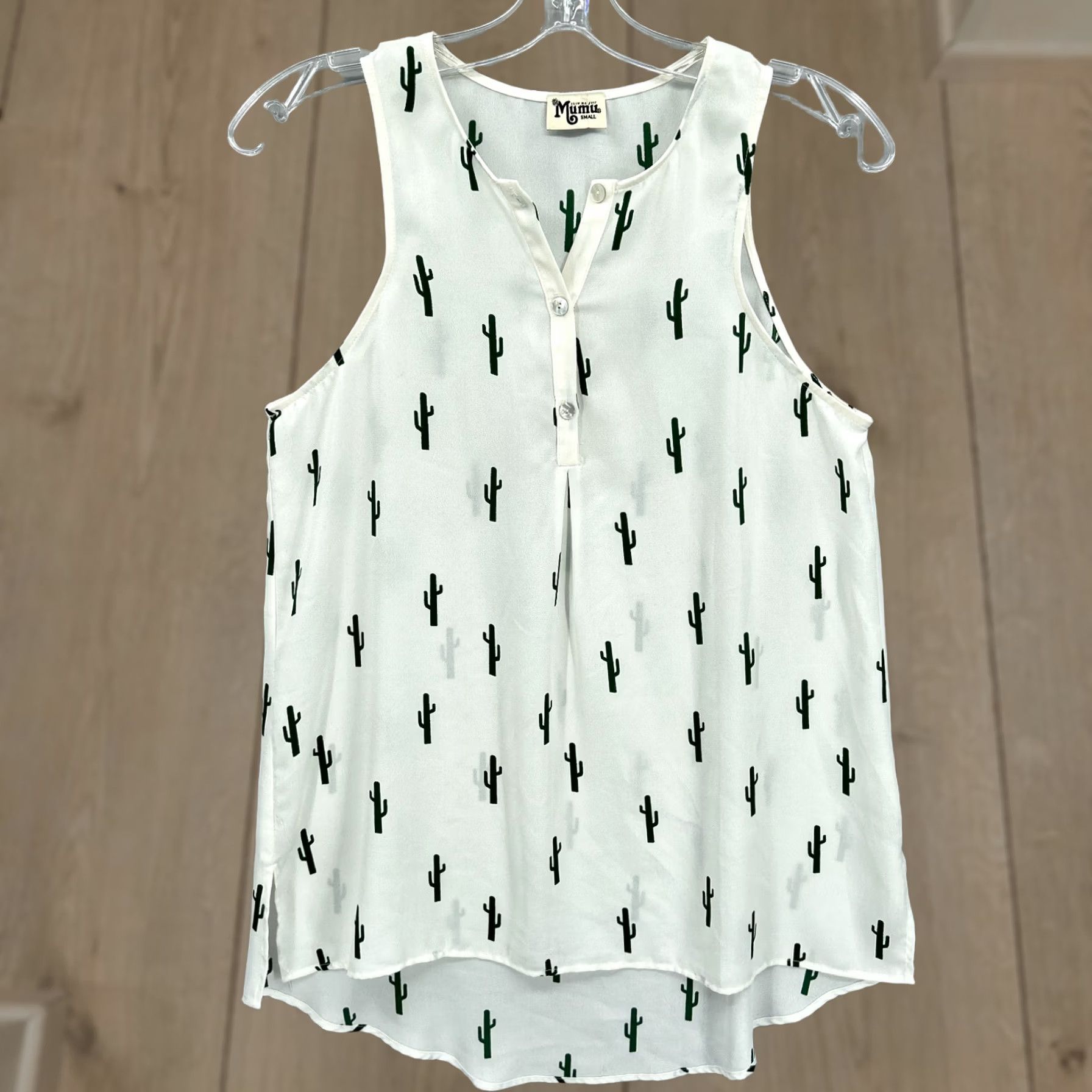 Show Me Your MuMu Show Me Your MuMu Womens Small Tank Tunic White Dark Green Cactus Print Size S / US 4 / IT 40 - 1 Thumbnail
