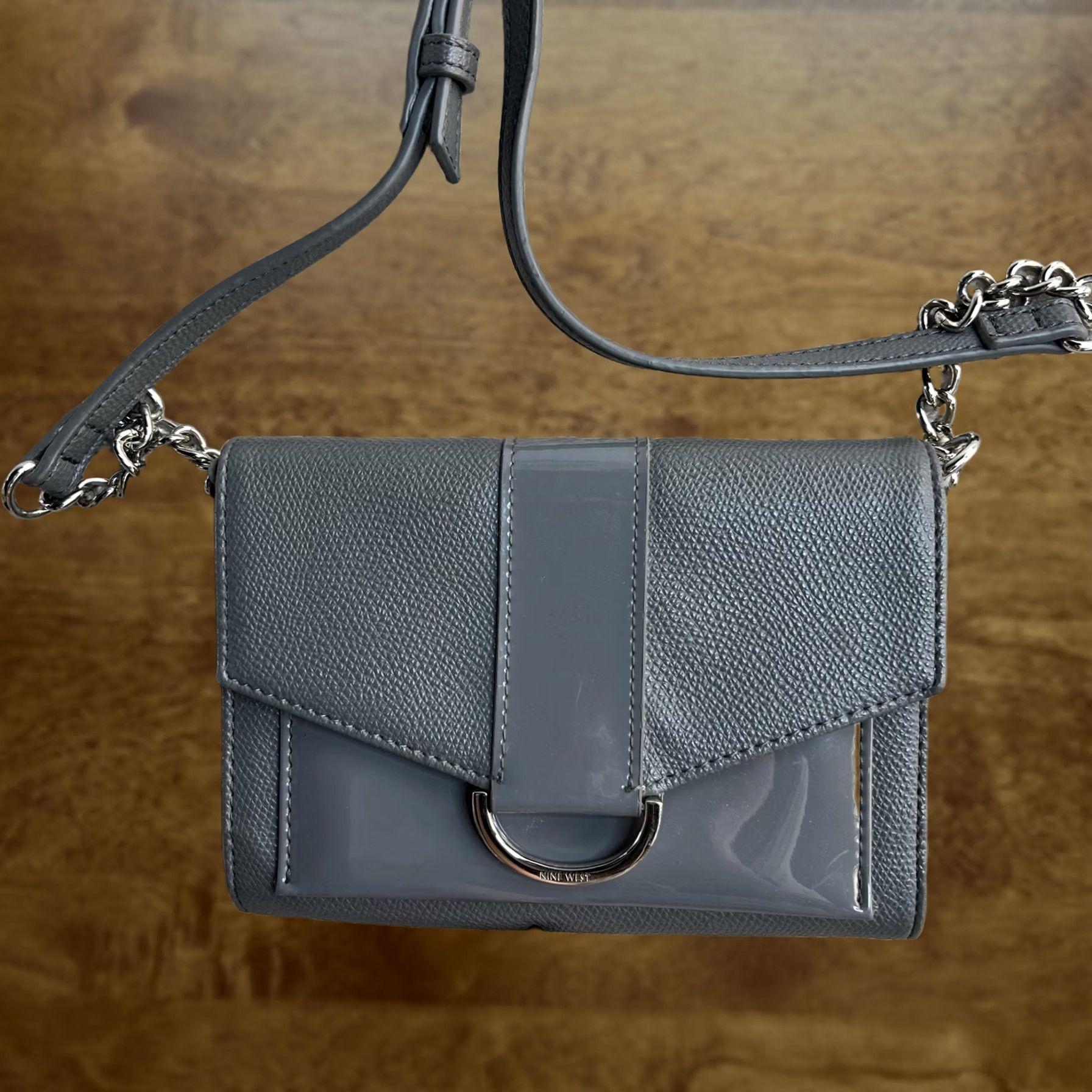 Nine West Nine West Crossbody Bag Womens Mini Gray Faux Leather Patent Chain Shoulder Size ONE SIZE - 1 Thumbnail