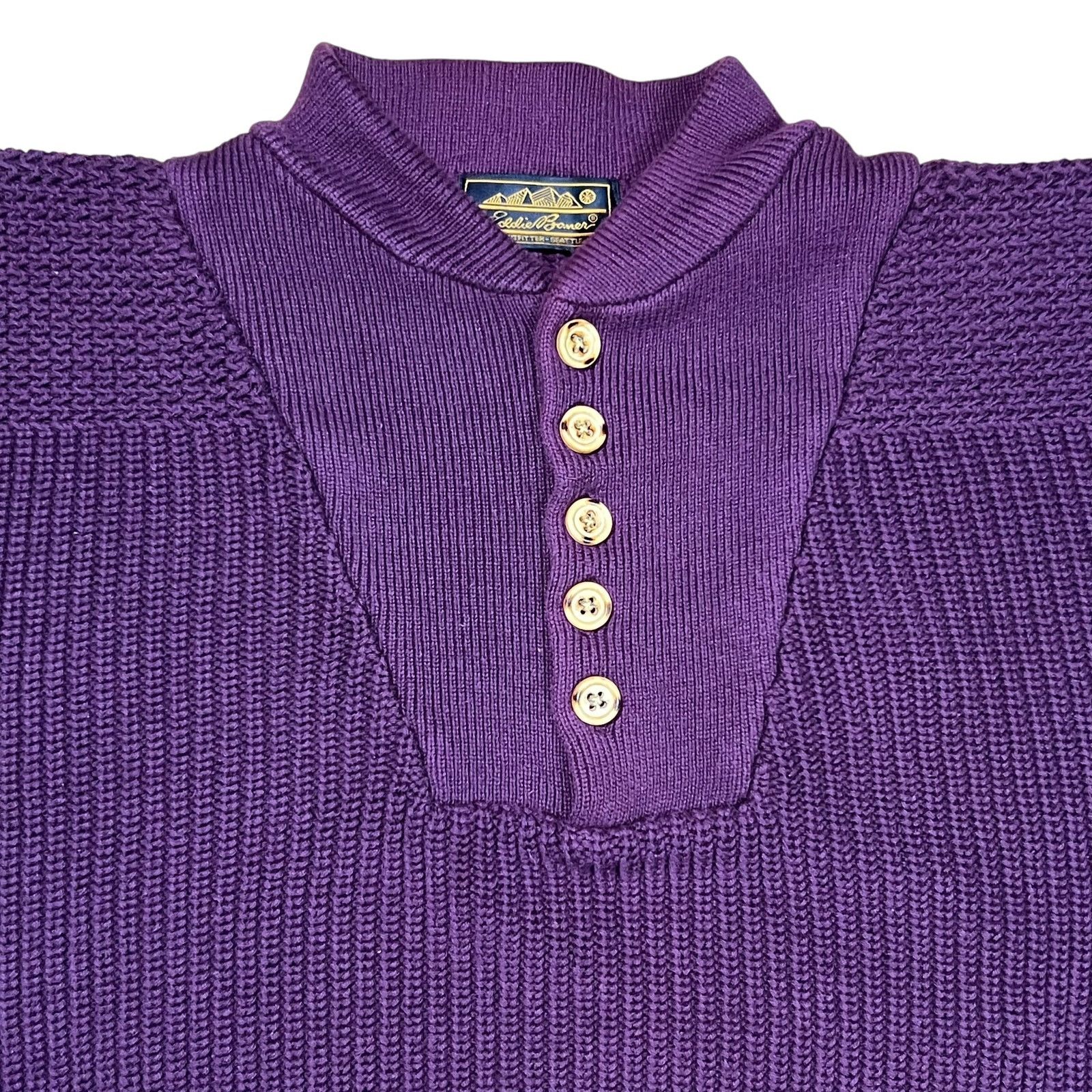Eddie Bauer × Vintage Vintage 90s Eddie Bauer purple knit Henley sweater (L) Size US L / EU 52-54 / 3 - 2 Thumbnail