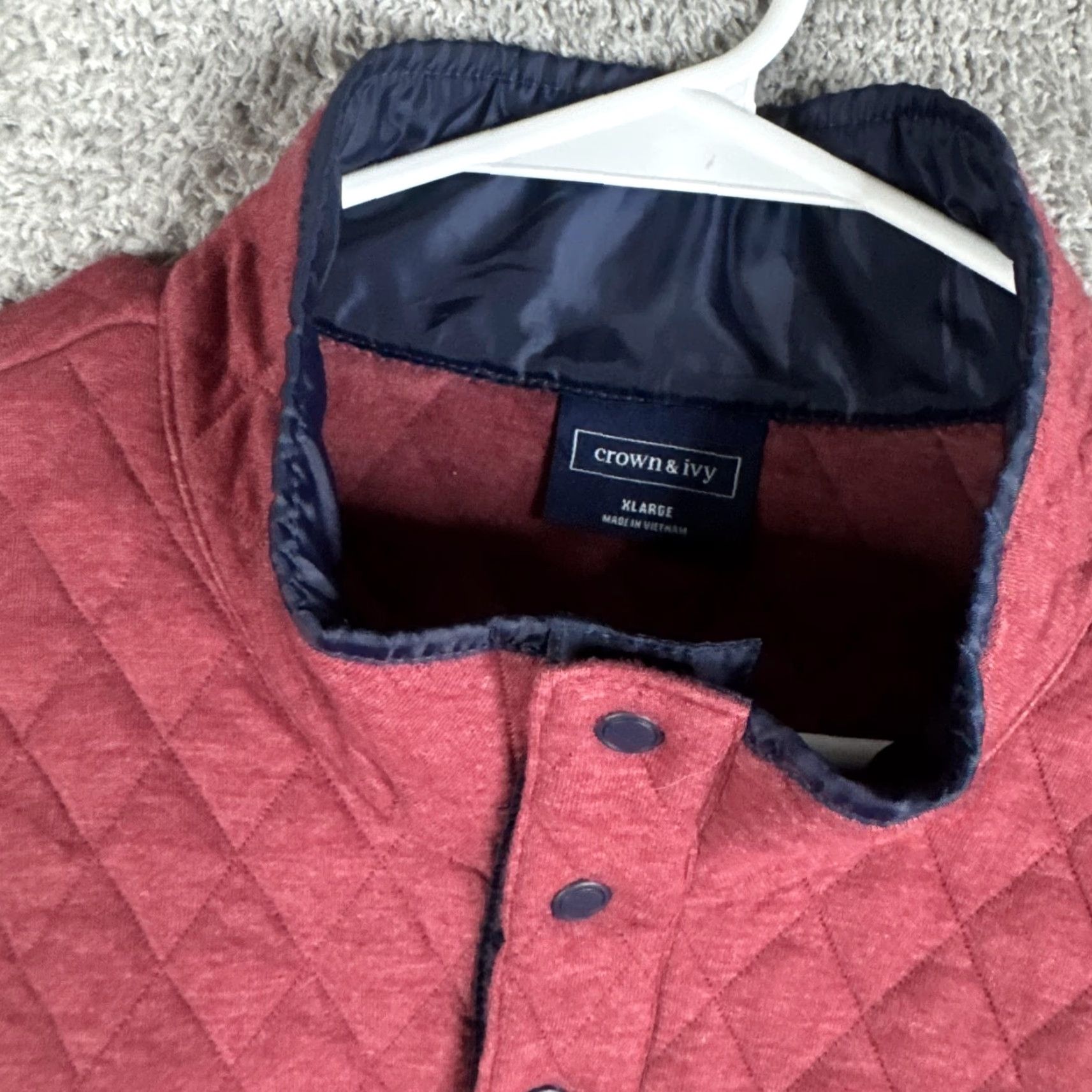 Vintage Crown & Ivy Sweatshirt Mens XL Red Quilted Snap Henley Pullover Mock Neck Lined Winter Heavyweight Insulated Jersey Cotton Polyester Size US XL / EU 56 / 4 - 7 Thumbnail