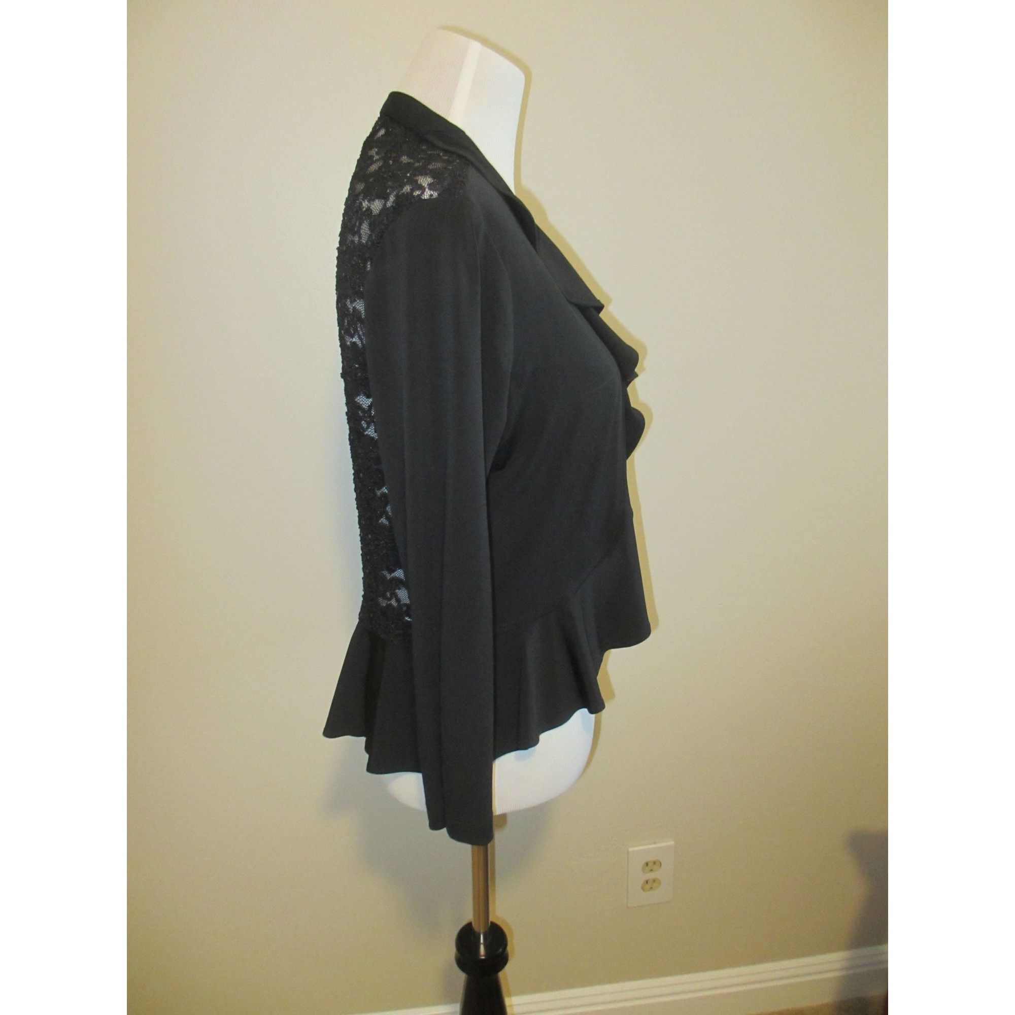 Other Connected Apparel Black Lace Back Ruffle Front Open Cardigan Size M / US 6-8 / IT 42-44 - 2 Thumbnail