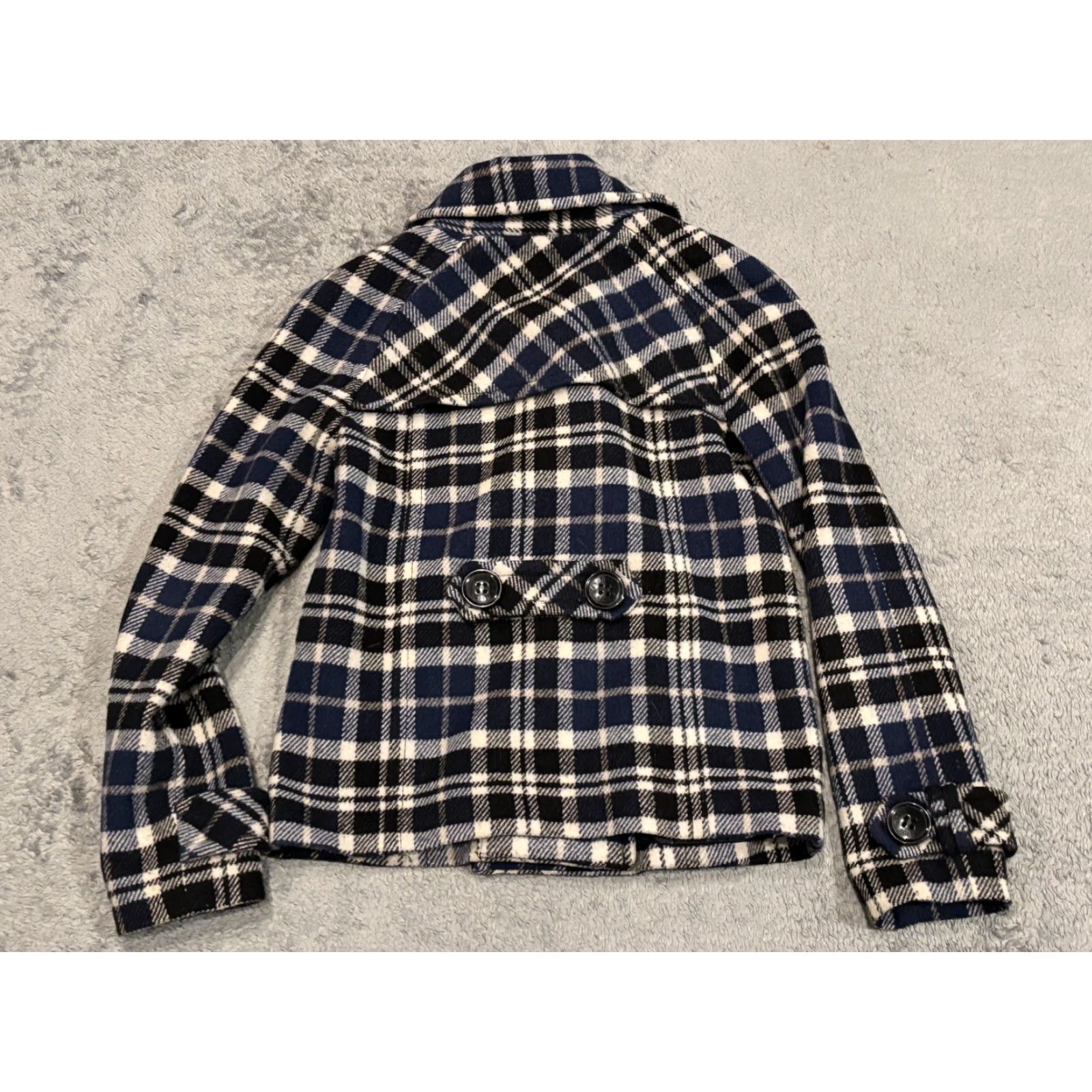 Vintage VINTAGE Aeropostale Pea Coat Blue White Plaid Wool Blend Double Breasted Womens S Size Jacket Coat Size S / US 4 / IT 40 - 6 Thumbnail