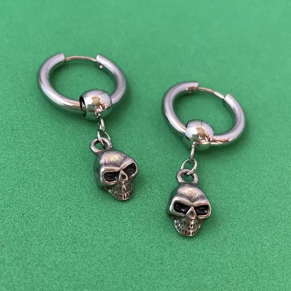 Designer × Jewelry 925 Silver Plated Skull Dangle Drop Earrings for Men Women Size ONE SIZE - 3 Thumbnail
