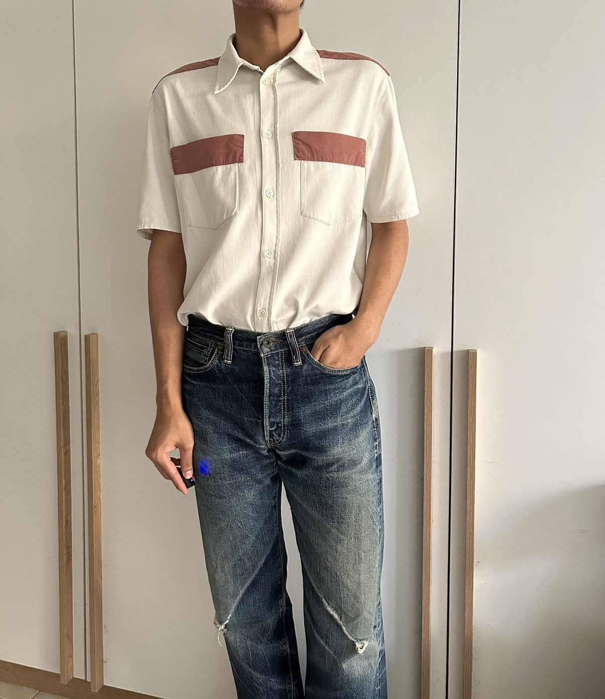 Helmut Lang Ss96 archive contrast colorblock cotton canvas workshirt Size US L / EU 52-54 / 3 - 17 Thumbnail