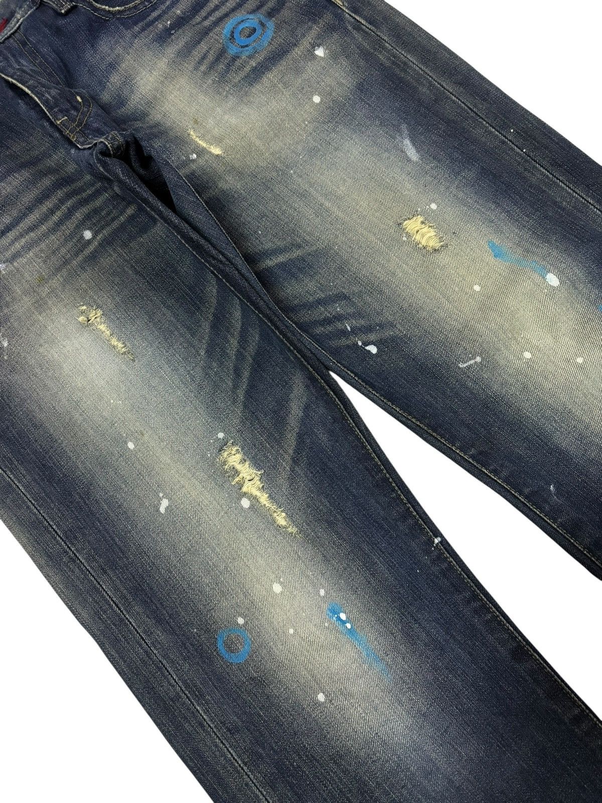 Japanese Brand Vtg Lyrics Japan Grunge Paint Splash Distressed Jeans Size US 33 - 3 Thumbnail