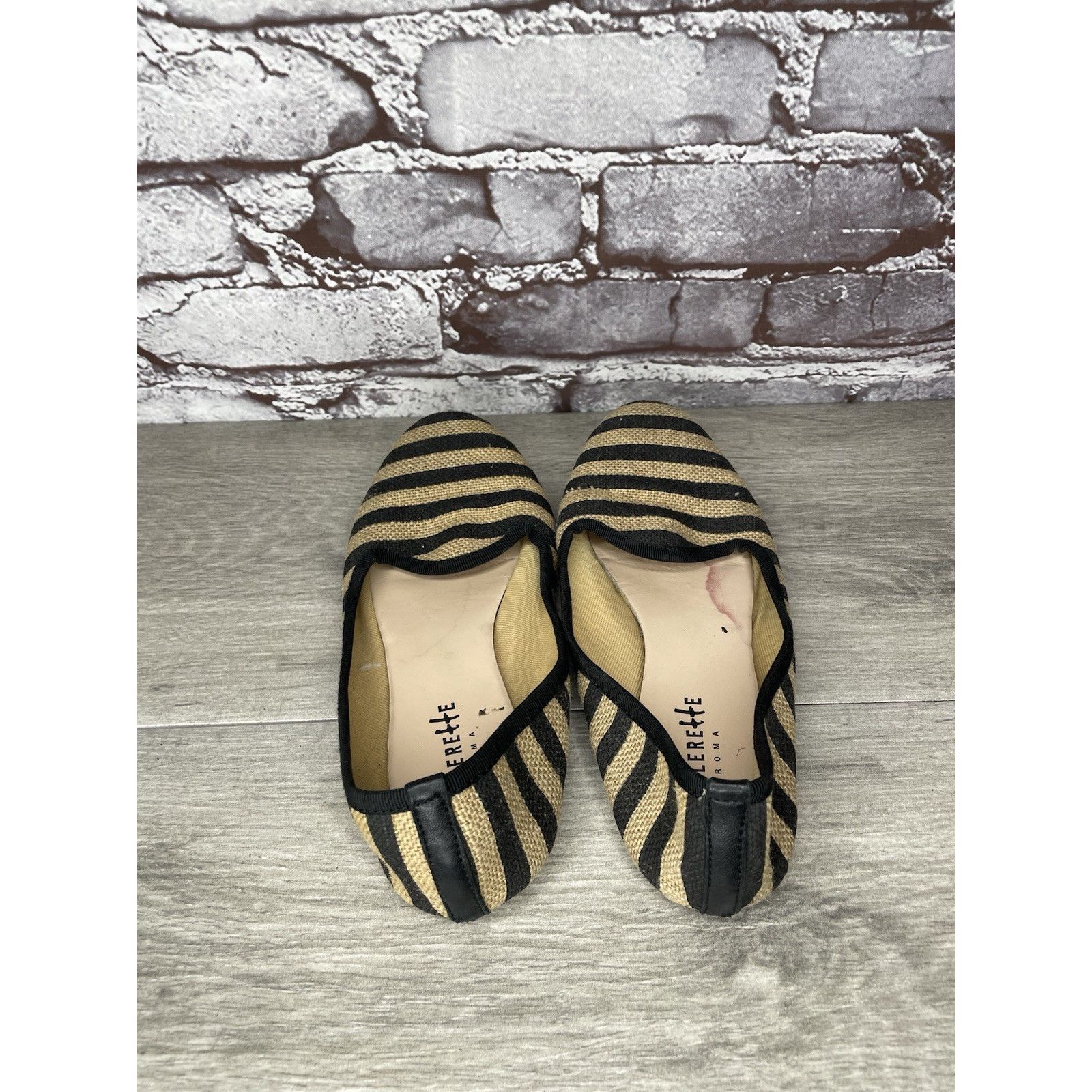 Other Ballerette Roma Tan Black Stripe Canvas Fabric Ballet Flats Size US 6.5 / IT 36.5 - 5 Thumbnail
