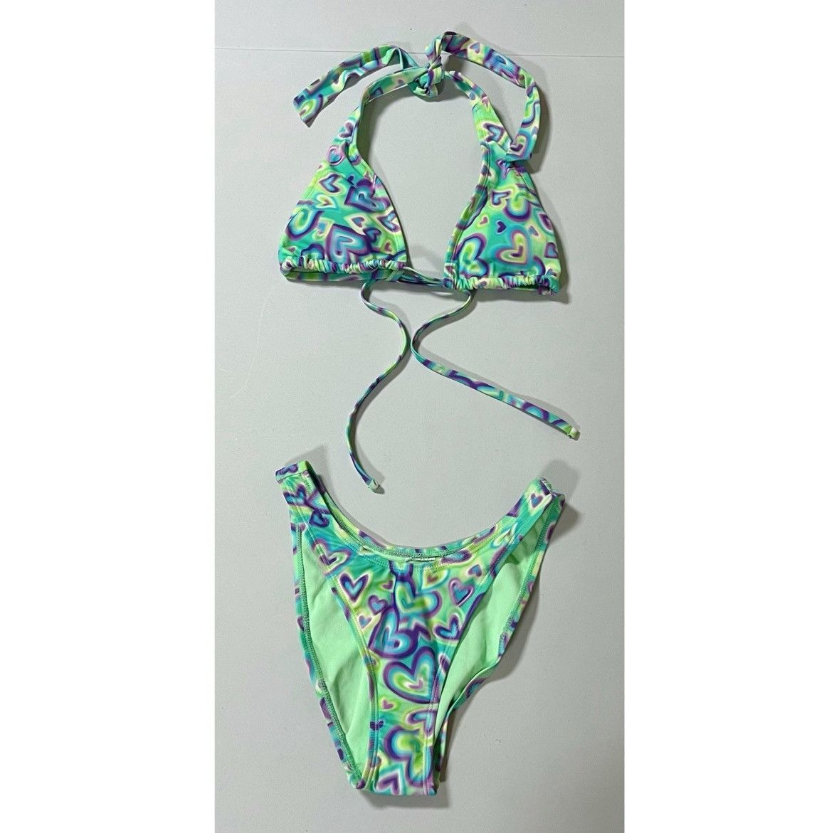 Japanese Brand × Vintage Graffiti Airbrush Hearts Bikini Top and Bottoms Set XXS 💜✨ Size ONE SIZE - 2 Thumbnail