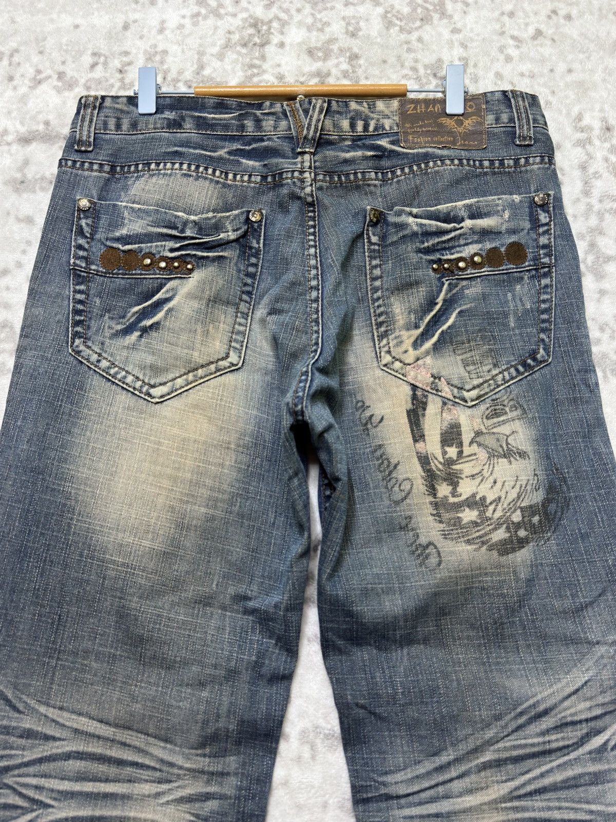 Japanese Brand Zhao Dao Patchwork Mud Washed Denim Y2K Regular Fit Jeans Size US 34 / EU 50 - 10 Thumbnail