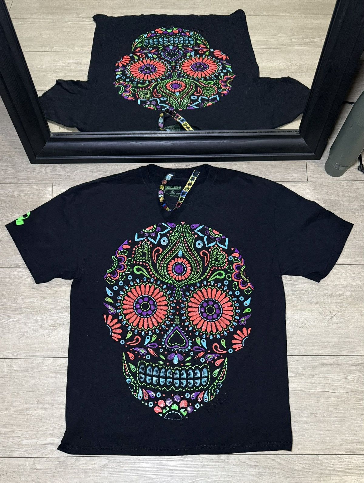 Affliction Y2K 2000s Skull Day Of The Dead Black Light Big Logo Shirt Size US L / EU 52-54 / 3 - 1 Thumbnail