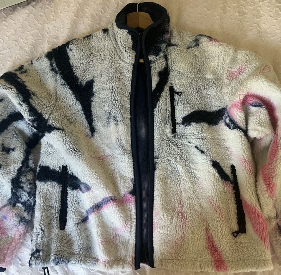 image of John Elliott John Elliot Patchwork Tie Dye Polar Fleece Zip Up in Blue/Pink, Women's (Size Small)