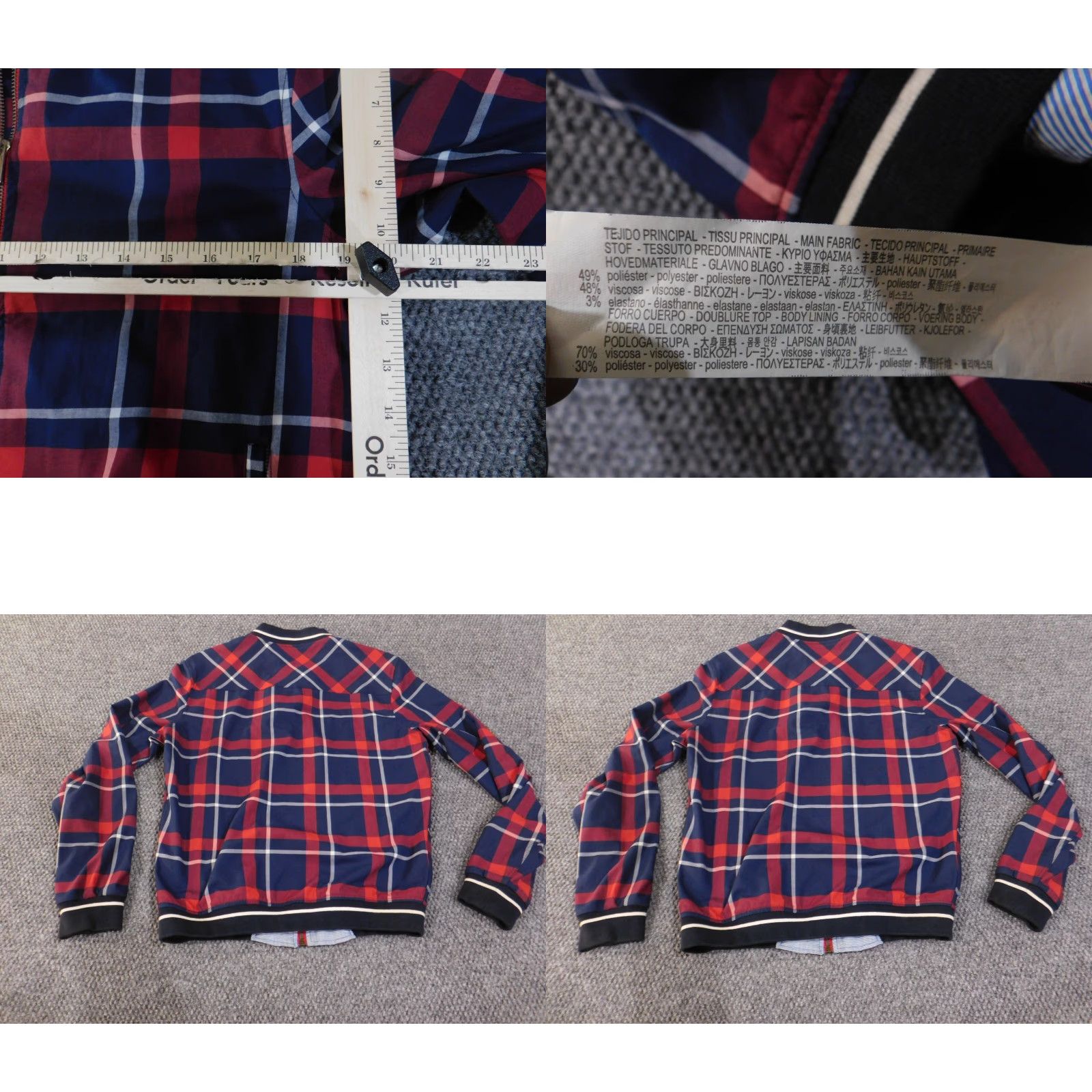 Zara Jacket Men Bomber City Red Slim Fit Zip Plaid Mid-Length Casual Lined Softshell Stretch Regular Size S