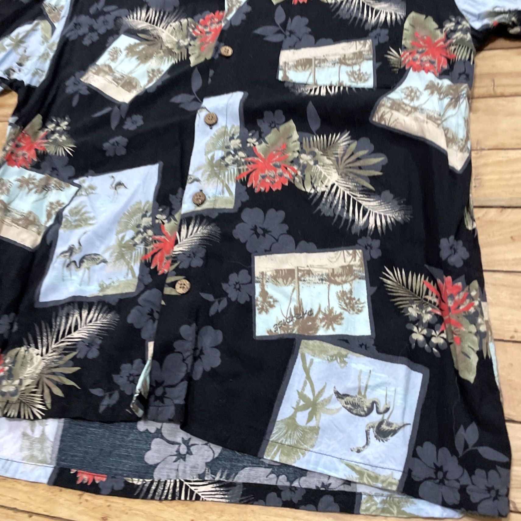 Paradise PARADISE AXIS Hawaiian Rayon Shirt Men L Floral Crane Stork Egret Button-Up, Short Sleeve, Multicolor, 100% Viscose, Casual Shirt Mens Size US L / EU 52-54 / 3 - 6 Thumbnail