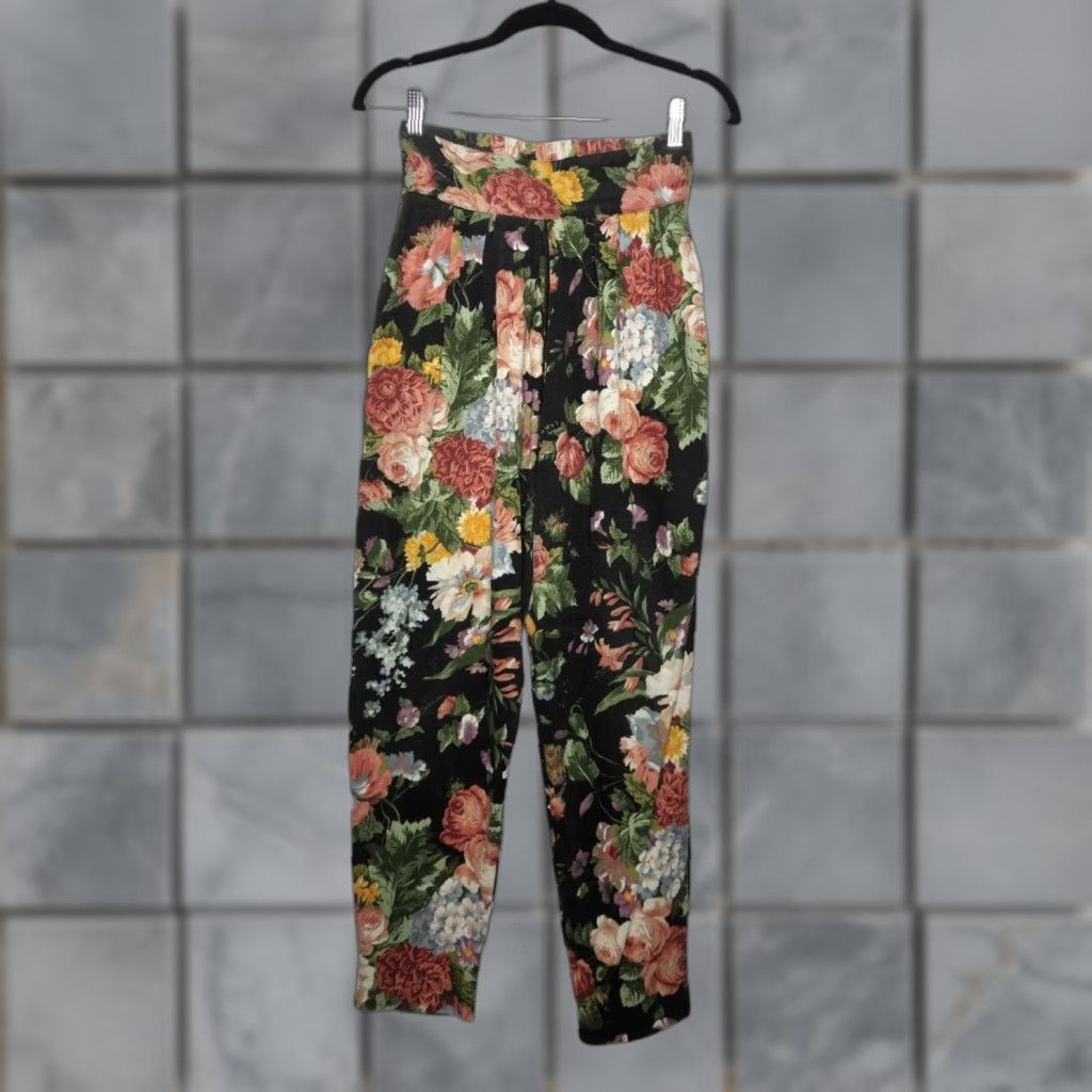 Vintage VINTAGE Floral Stretch Elastic Pants Bottoms 80s Multi D'Knits Women M Pants Boyfriend? Size 32" / US 10 / IT 46 - 1 Thumbnail