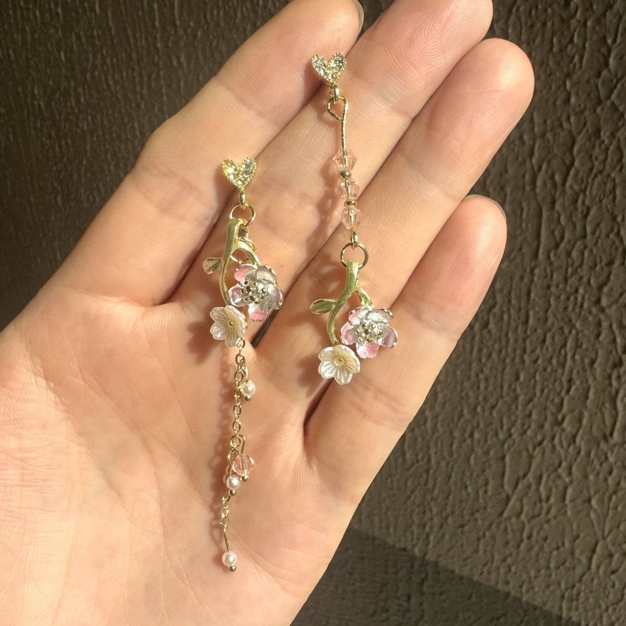 Other Flower Dangle Drop Earrings for Women Asymmetry Design Size ONE SIZE - 2 Thumbnail