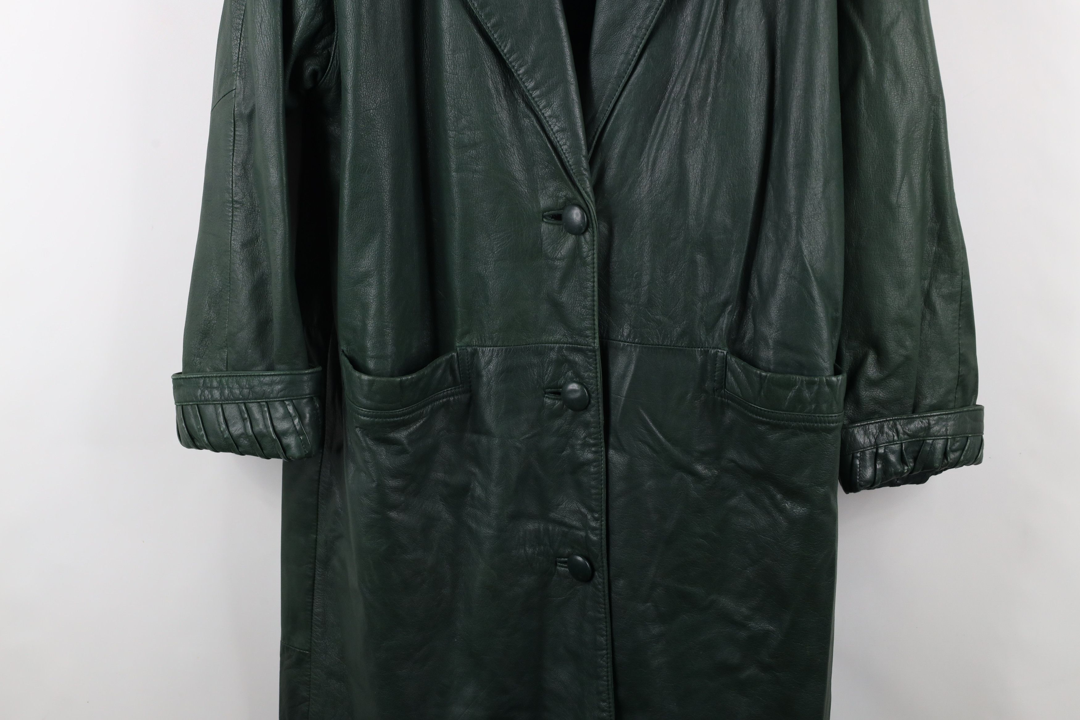 Vintage Vintage 90s Streetwear Leather Full Length Trench Coat Green Size L / US 10 / IT 46 - 3 Thumbnail
