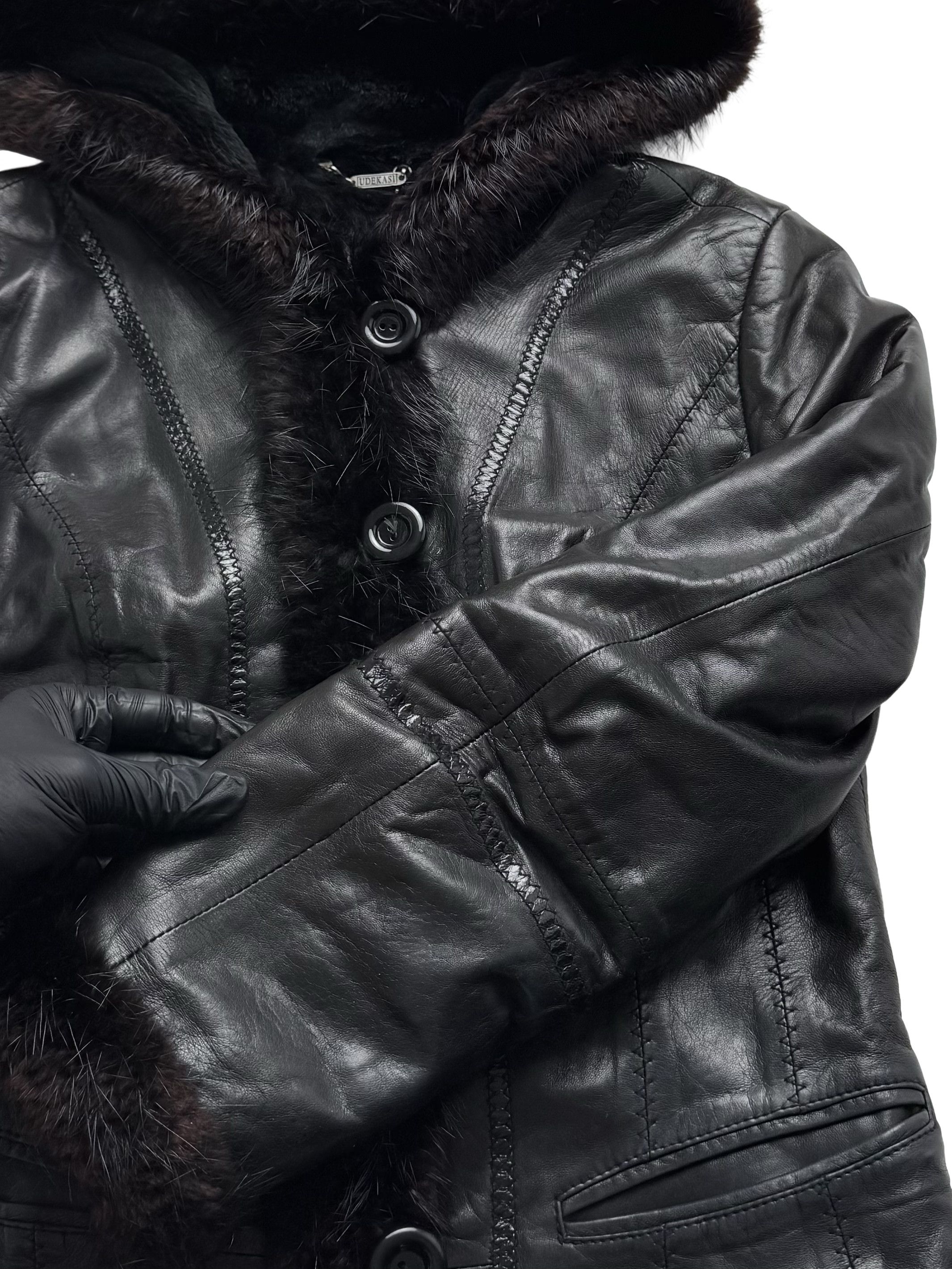 Vintage Vintage Cropped Leather Hooded Jacket Size L / US 10 / IT 46 - 9 Thumbnail