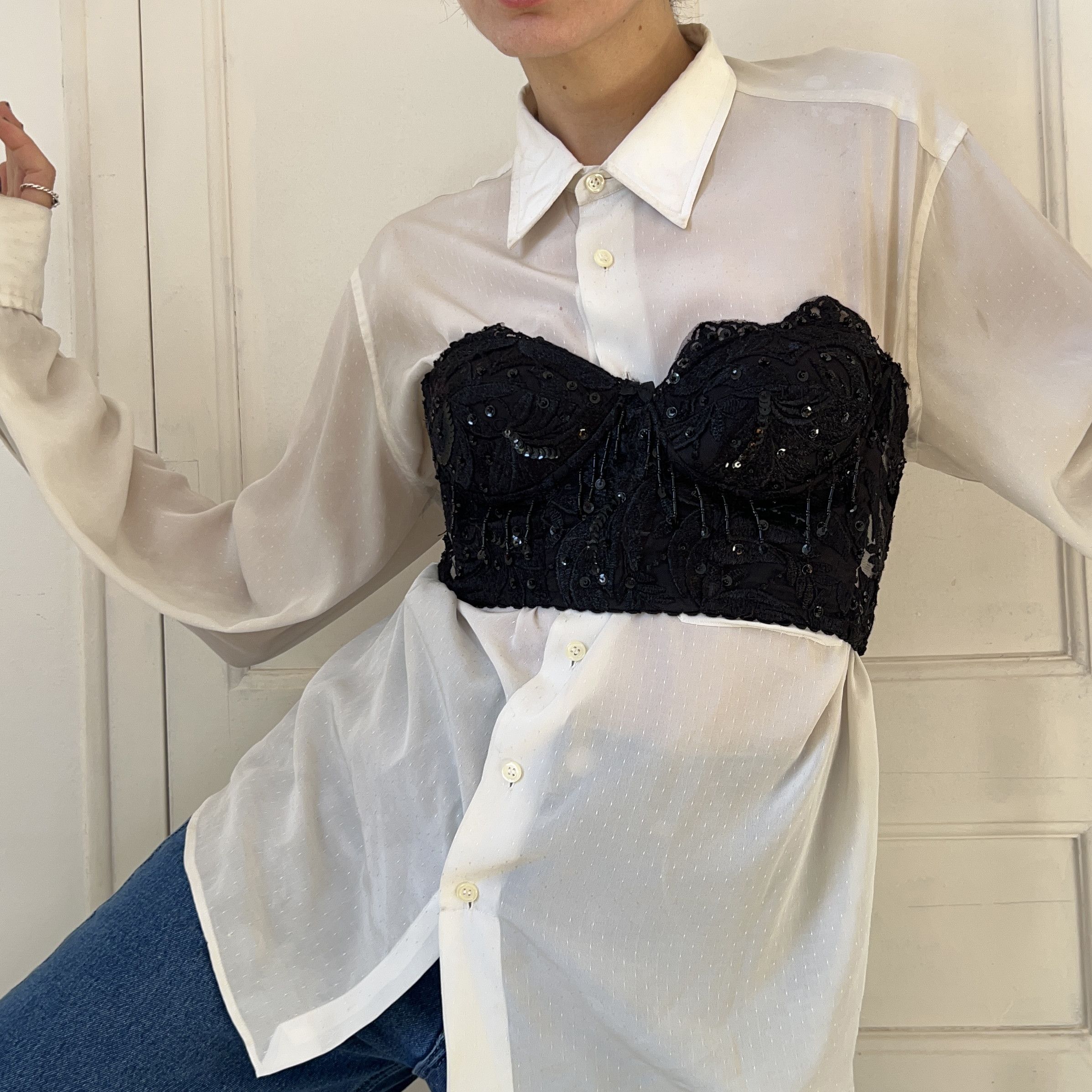 Vintage Vintage 90s Black Lace Bustier Top Size M / US 6-8 / IT 42-44 - 6 Thumbnail
