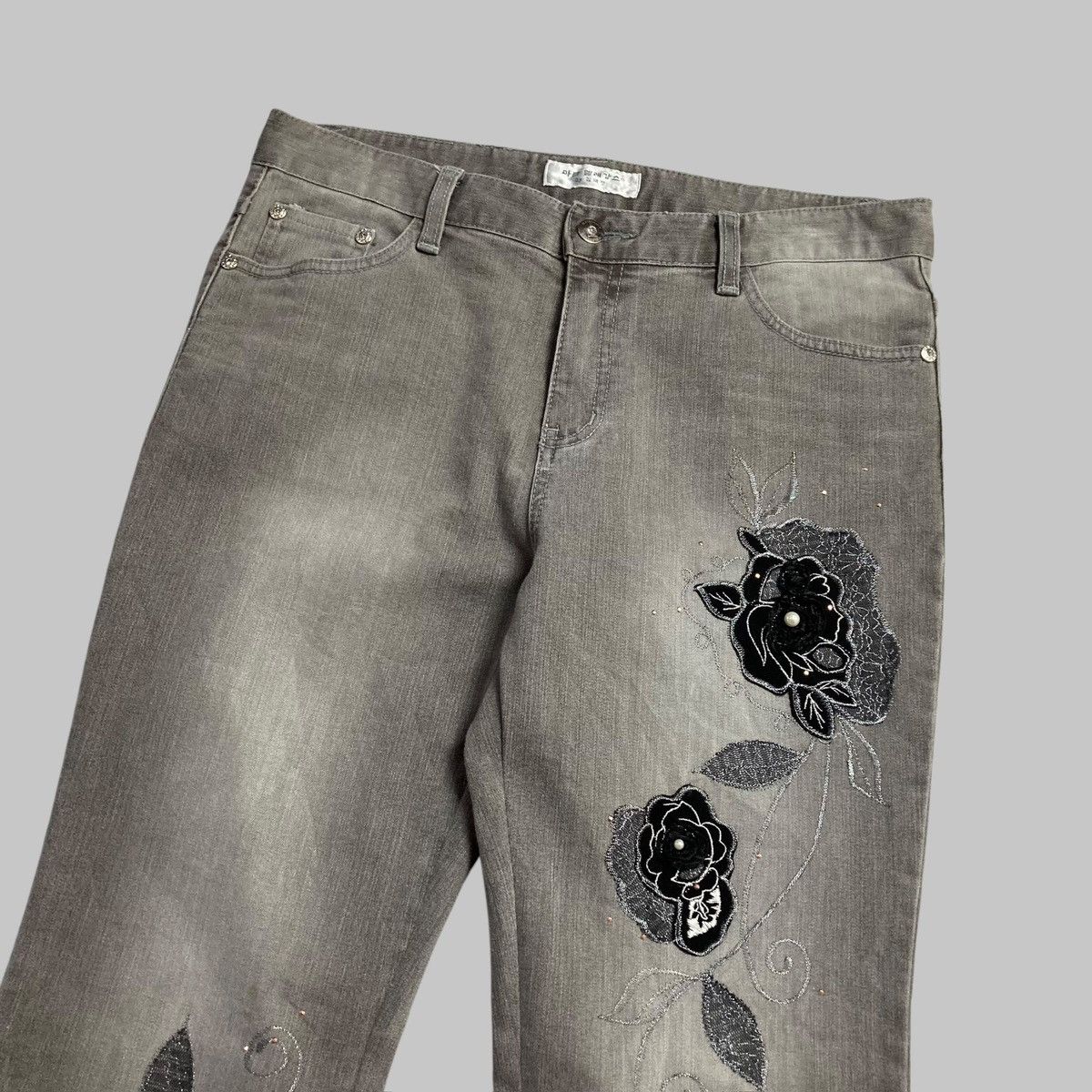 Hysteric Glamour × Japanese Brand × Tornado Mart M.ELEGANCE Flared Flowers Luck Pearl Washed Y2K Jeans💥 Size 32" / US 10 / IT 46 - 4 Thumbnail