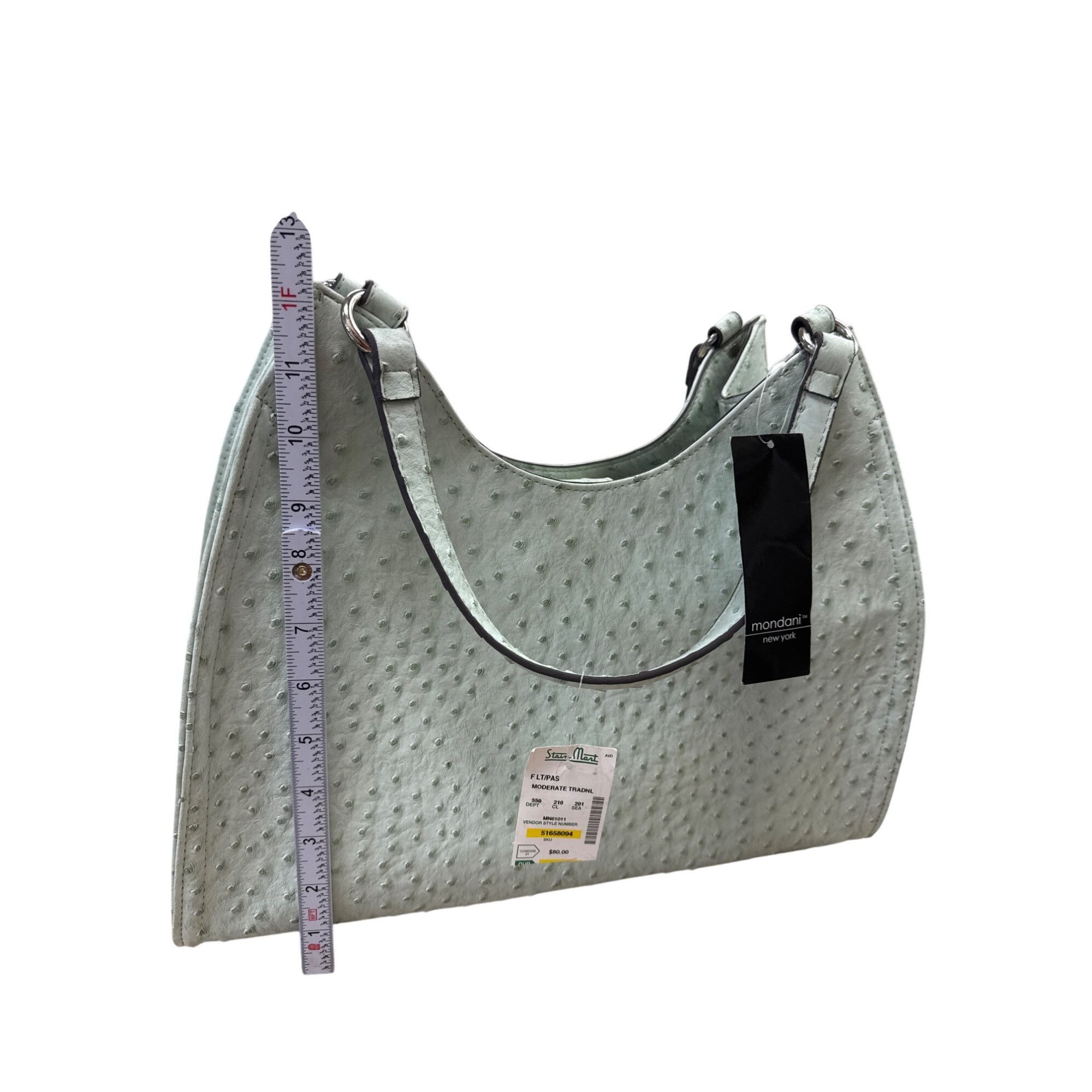 Designer Mondani NY Womens Mint Green Ostrich-Embossed Handbag Purse Size ONE SIZE - 2 Thumbnail