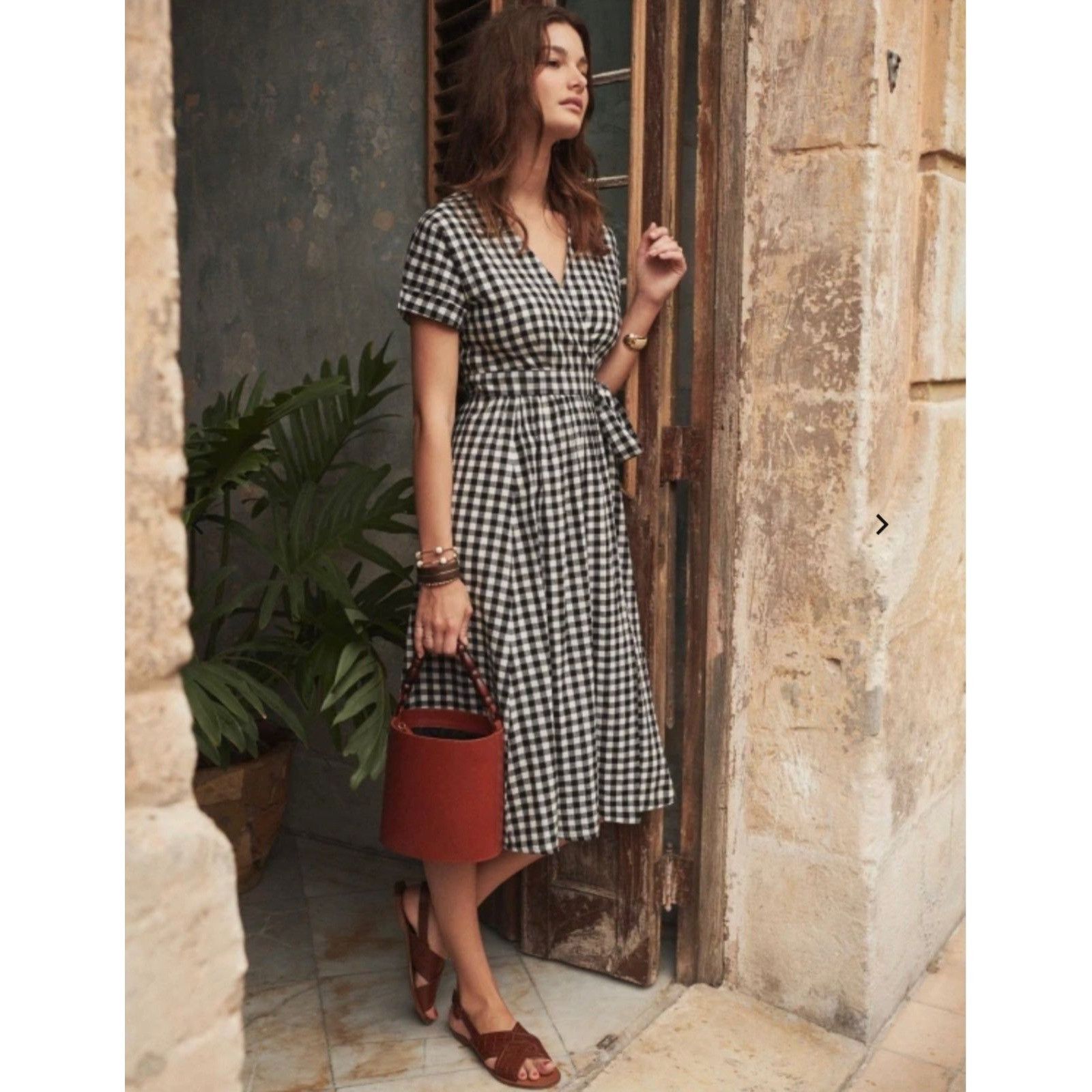 Sezane NWT Sezane MARIELLE midi DRESS Black White cotton gingham pl Size S / US 4 / IT 40 - 1 Thumbnail