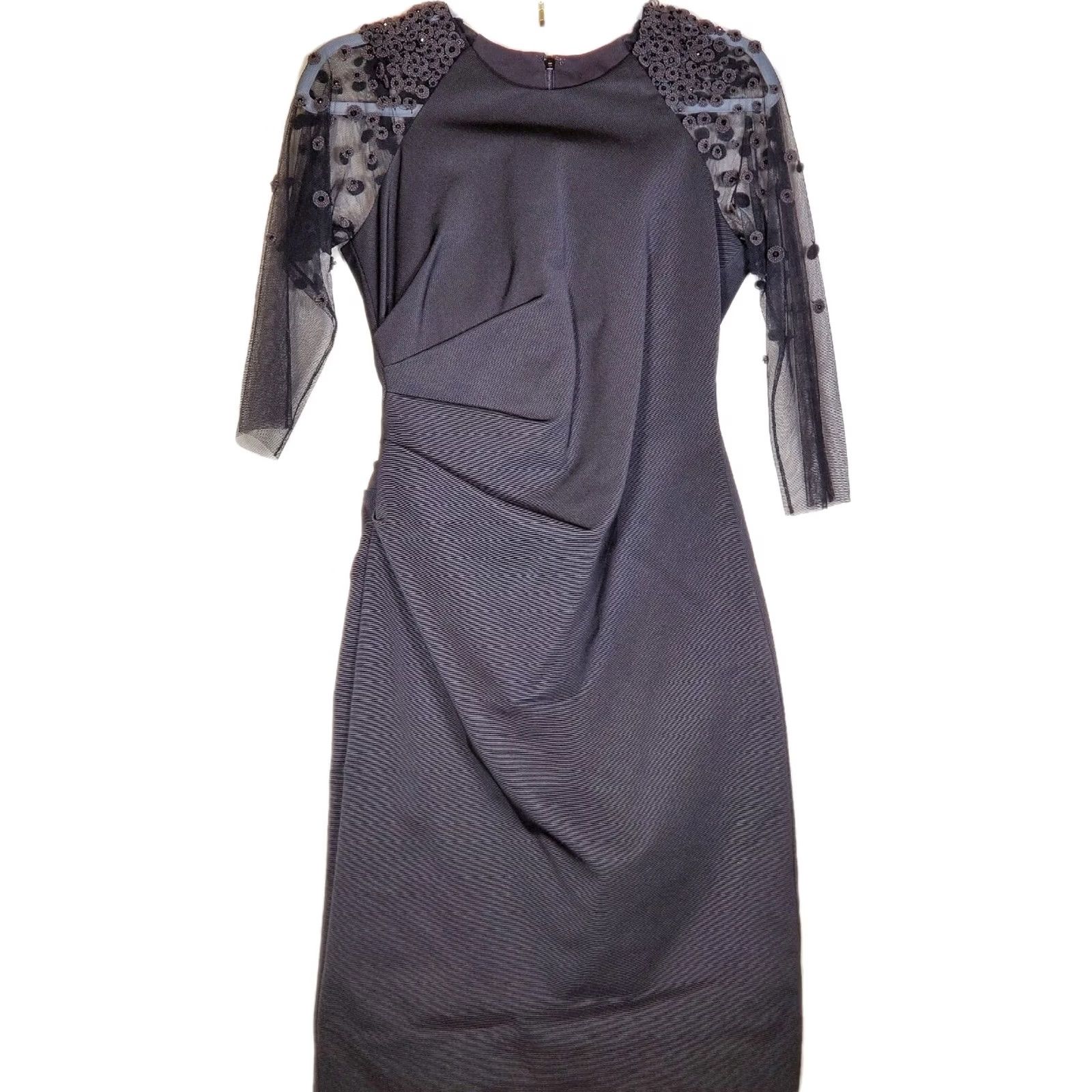 Lela Rose LELA ROSE Beaded Sequins Midi Dress Black Women Size 4 A-Line Knee-Length 3/4 Sleeve Round Neck Zip Vintage? (If applicable) Size S / US 4 / IT 40 - 4 Thumbnail