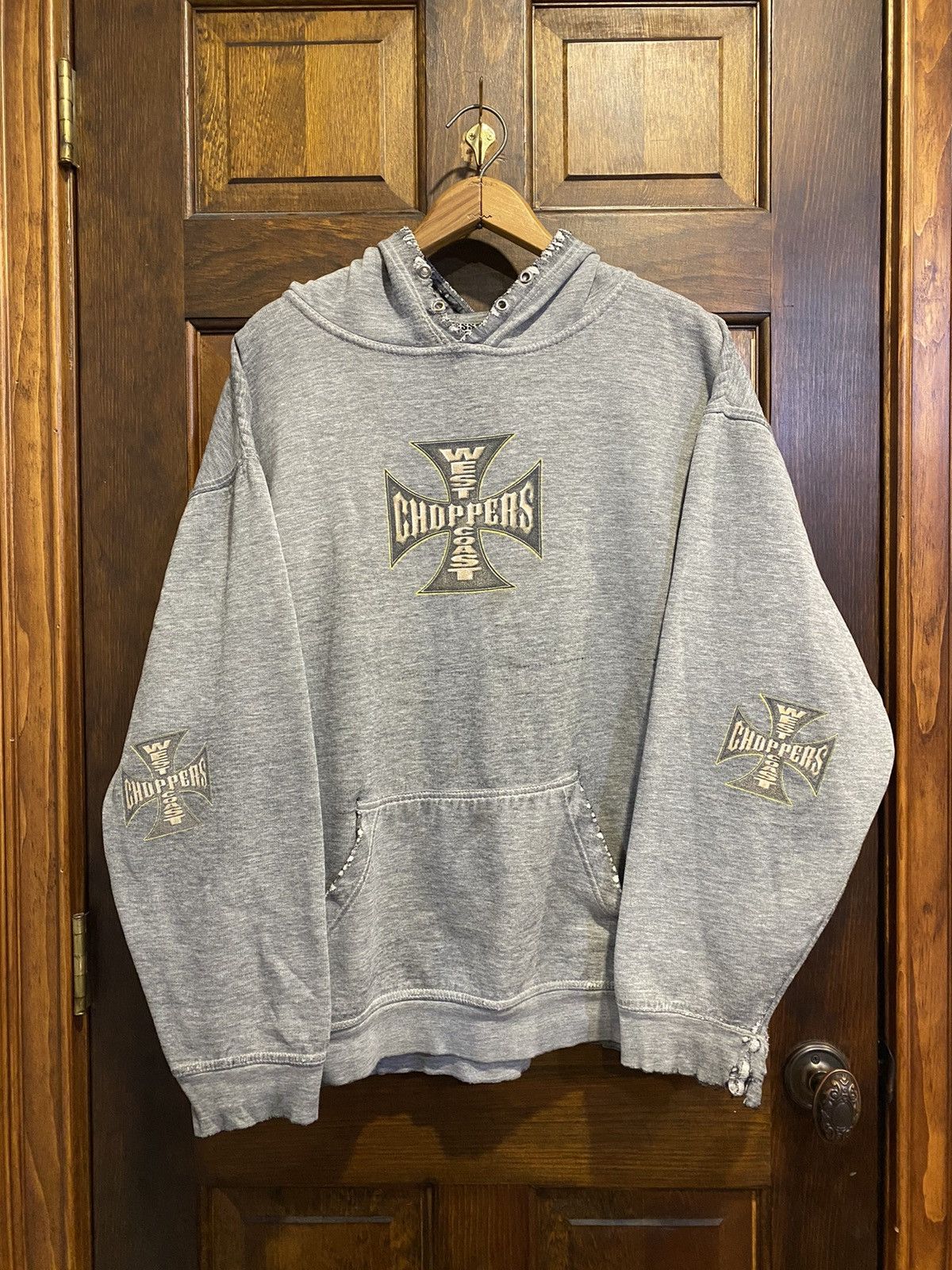 Vintage West Coast Choppers THRASHED 90s Long Beach CA Gray Hoodie
