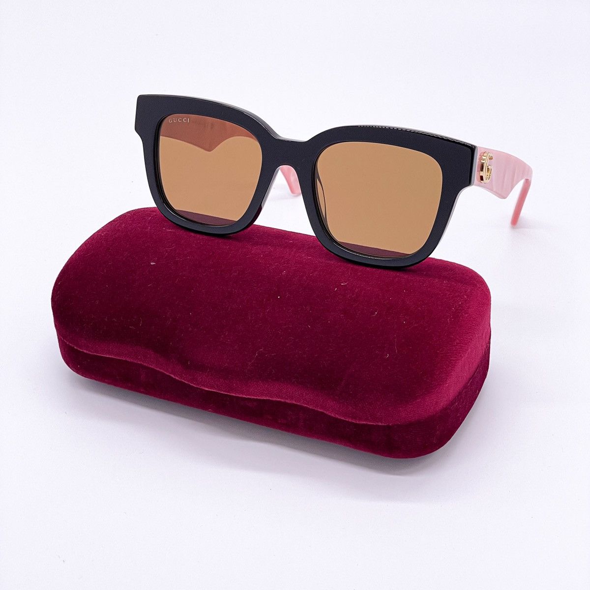 image of New Gucci Gg0998S 005 Pink Square Women Sunglasses in Brown