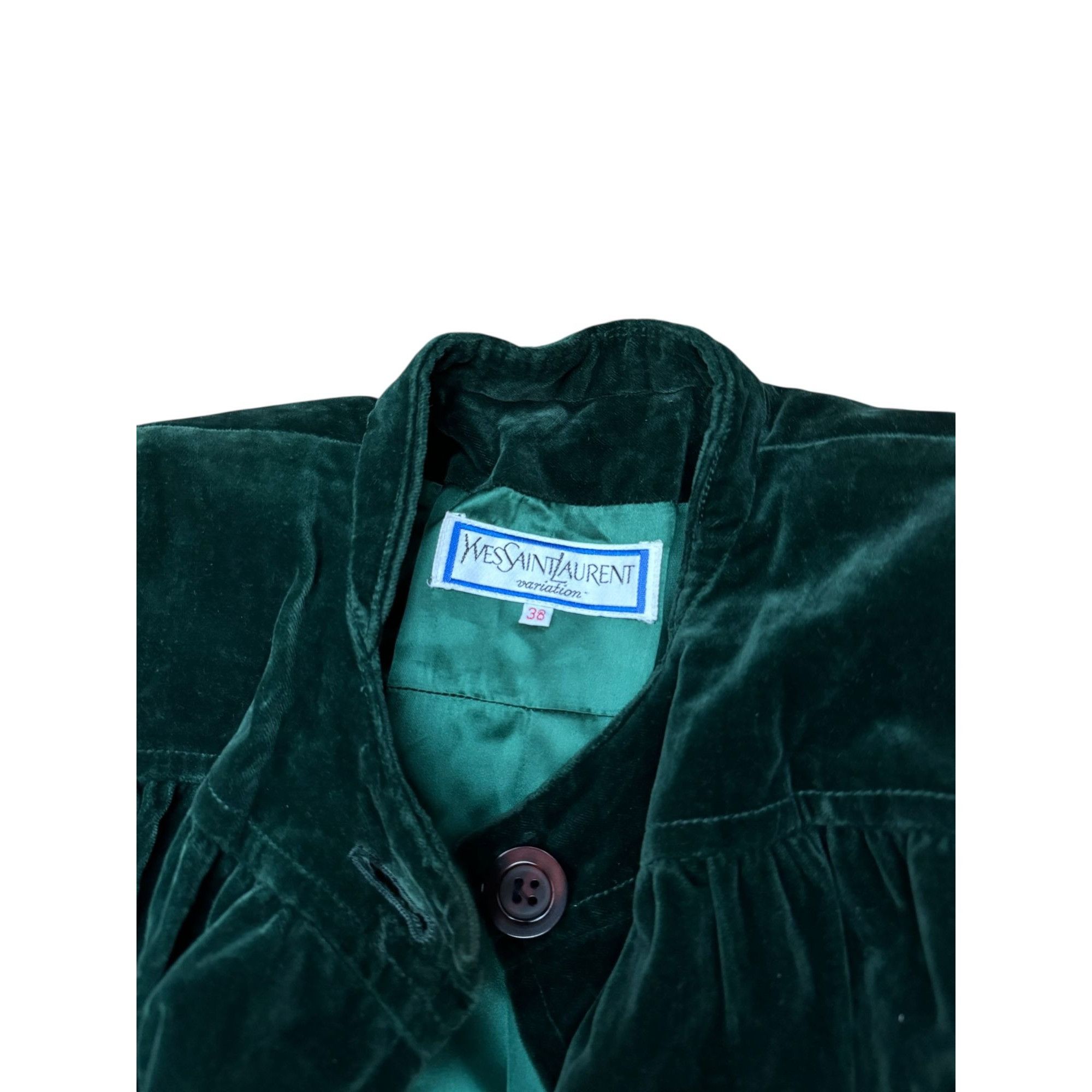 Yves Saint Laurent Vintage Green Velvet Coat Size L / US 10 / IT 46 - 5 Thumbnail