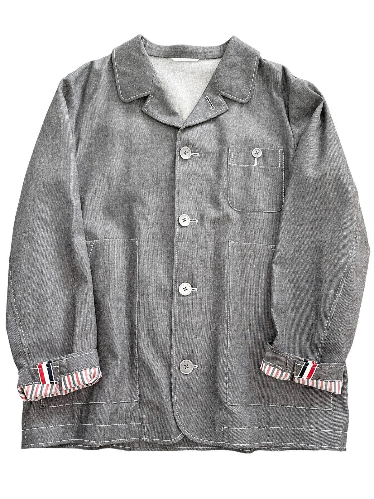 Thom Browne Sz3 Japanese Denim Round Collar Pocket Jacket Size US L / EU 52-54 / 3 - 4 Thumbnail