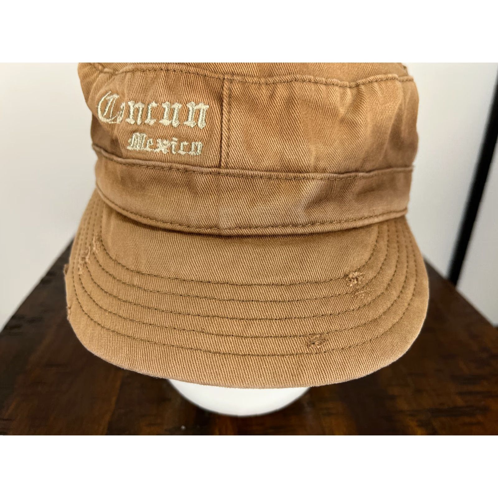 Vintage VINTAGE Cancun Mexico Army Hat Cap Strap Back One Size Beige Distressed Cotton Army Cap Unbranded Unisex Adults Size ONE SIZE - 3 Thumbnail