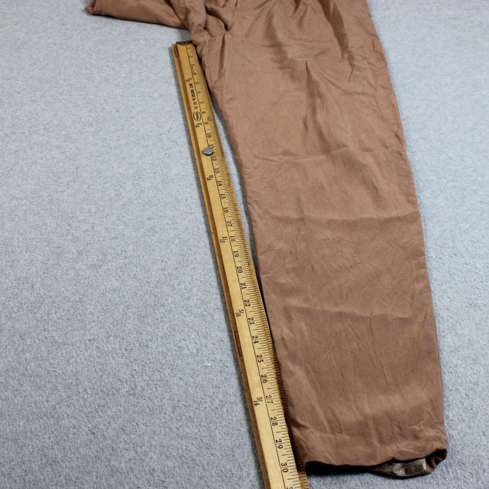 Calvin Klein VINTAGE Calvin Klein Silk Pants Women 14 Brown Pleated Tapered Ankle Office Quiet Luxury 90s Womens Pants Size 36" / US 14 / IT 50 - 5 Thumbnail