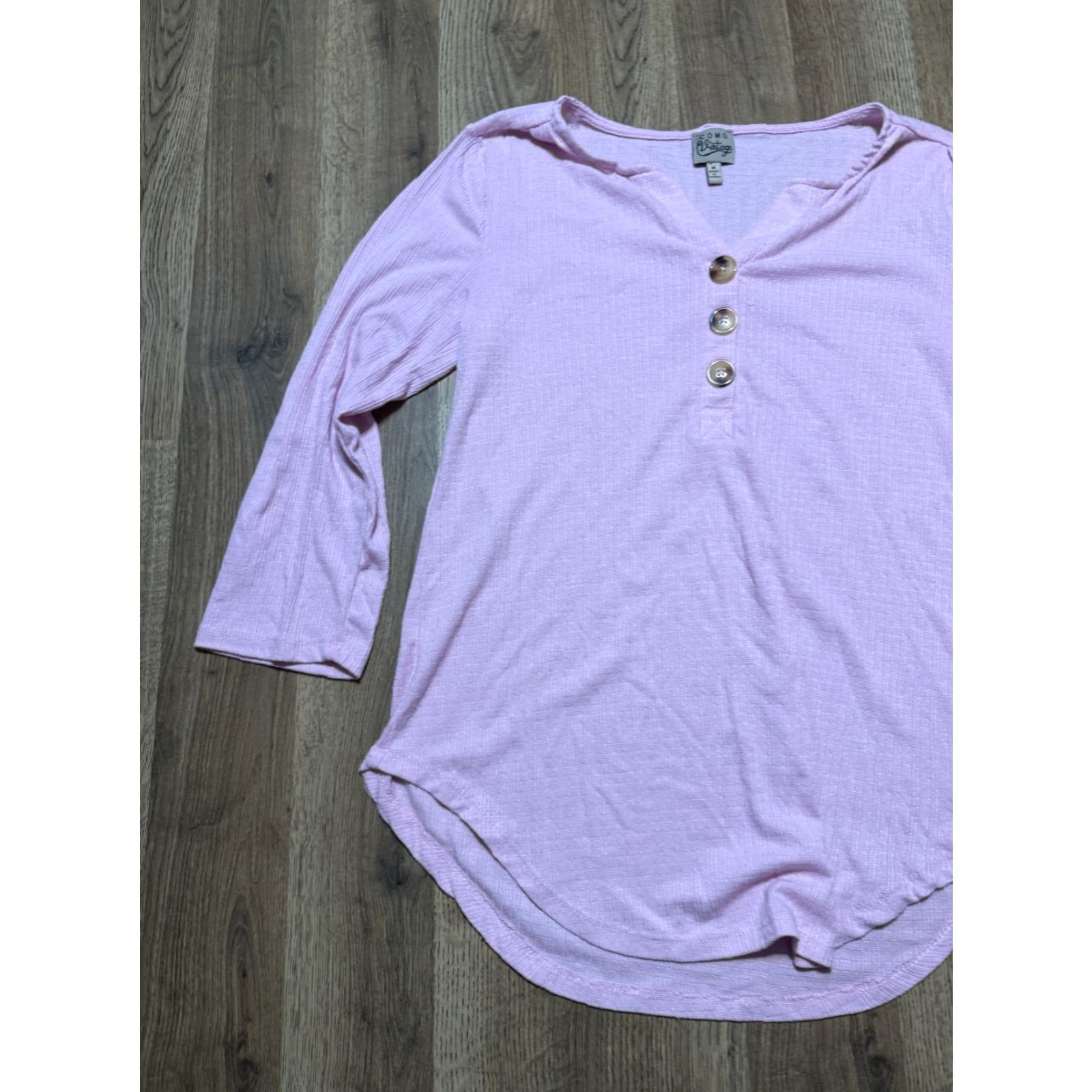 Pinko Como Shirt Women's Medium Pink Long Sleeve V-Neck Quarter Buttons Modern Basic Size M / US 6-8 / IT 42-44 - 3 Thumbnail