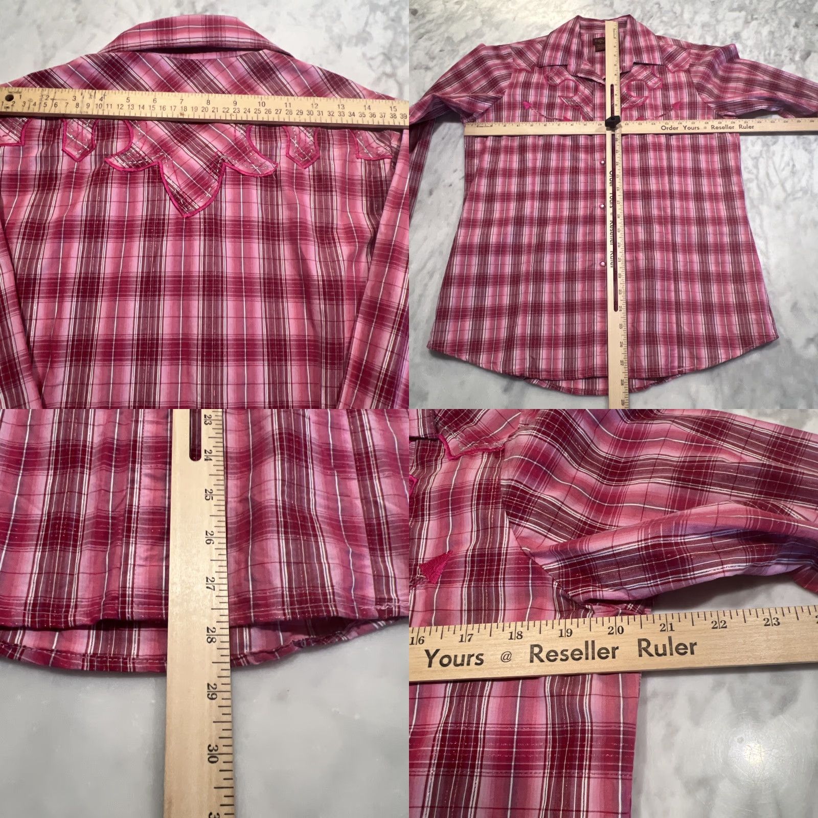 Vintage Life Style Women's Western Snap Shirt Long Sleeve Plaid Pink Rhinestones Large Size L / US 10 / IT 46 - 8 Thumbnail