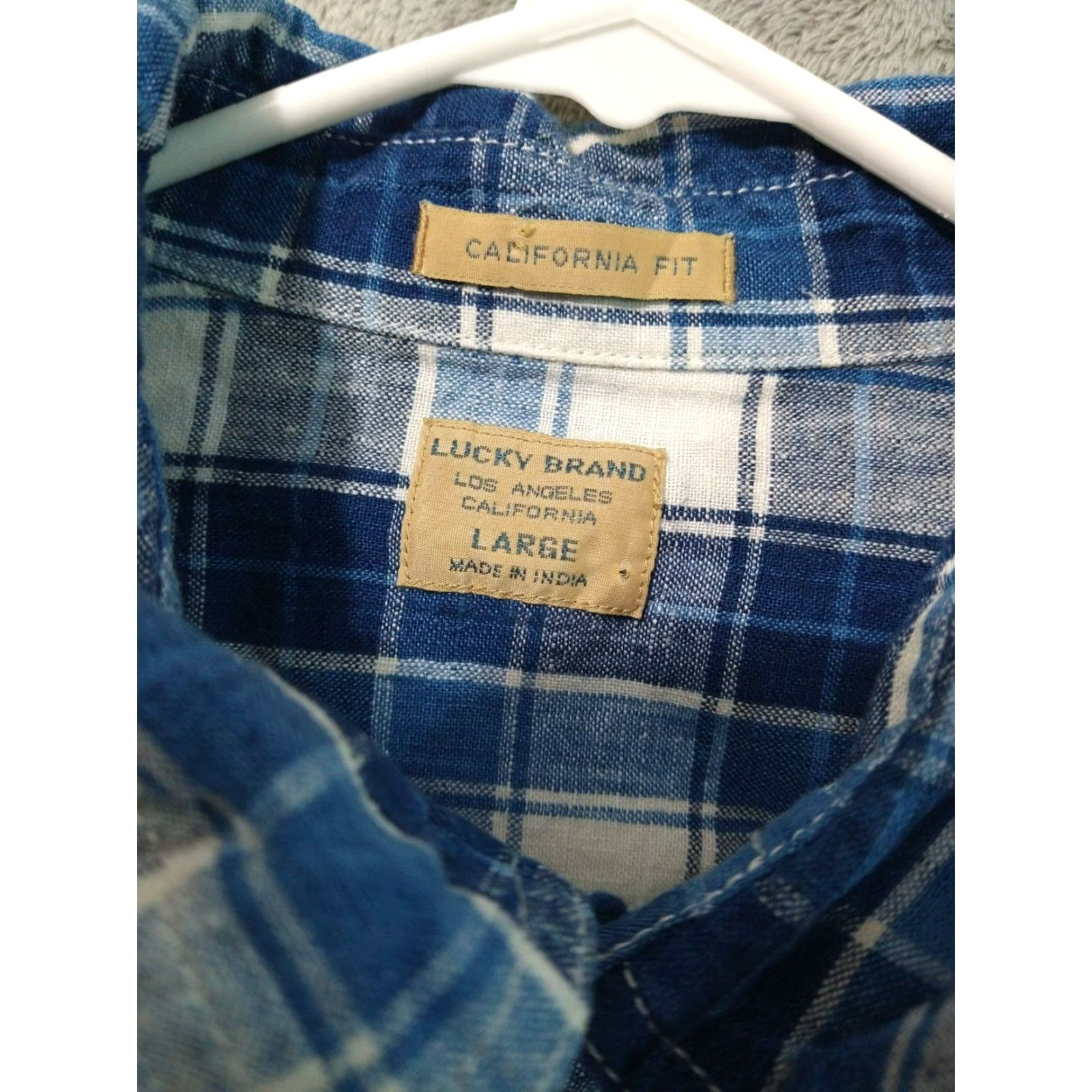 Lucky Brand Lucky Brand Shirt Mens Large Blue Plaid Linen California Fit Button Up Long Sleeve Collared - Navy/Blue - Casual Workwear Mens Size US L / EU 52-54 / 3 - 7 Thumbnail